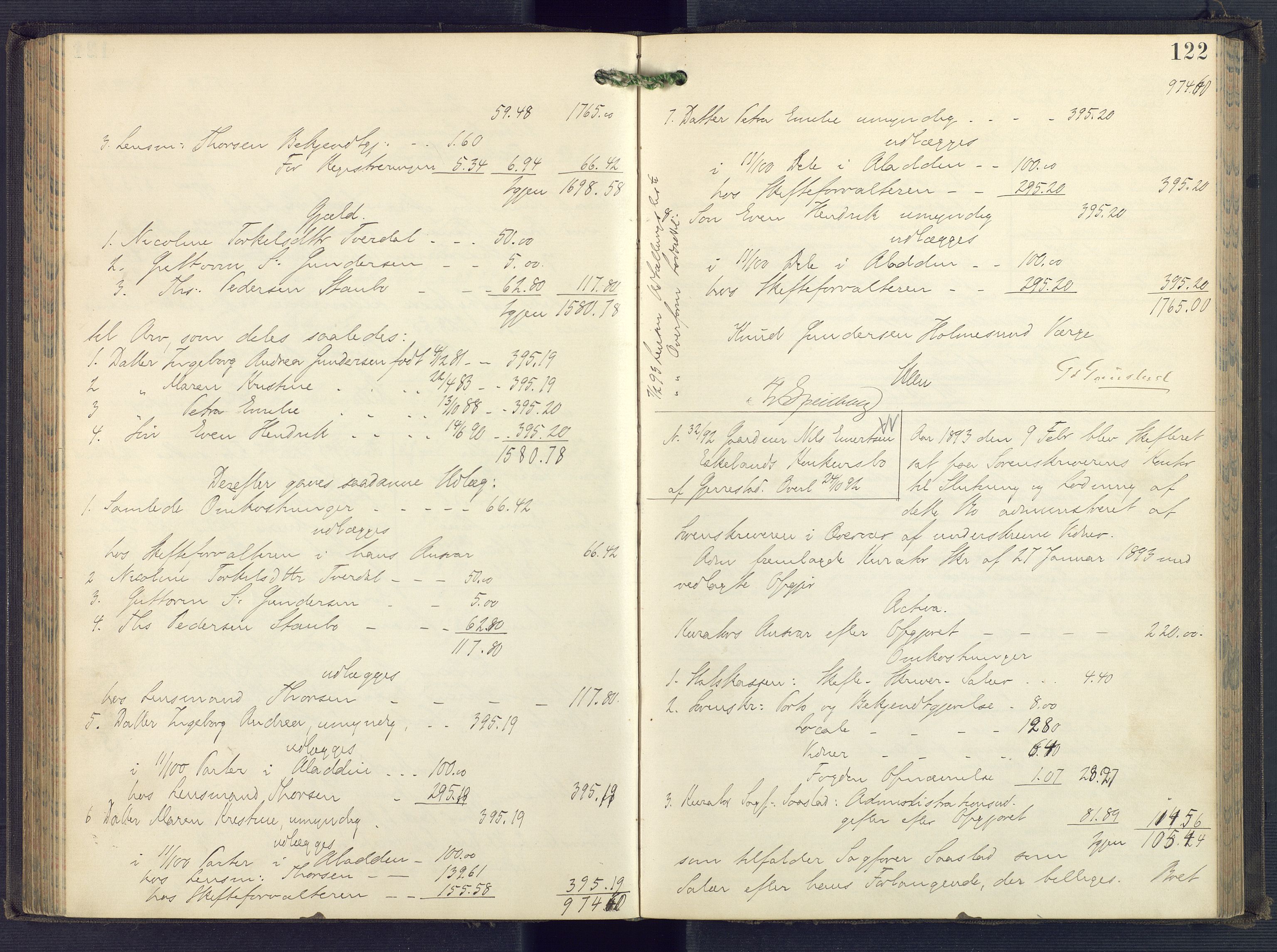 Holt sorenskriveri, AV/SAK-1221-0002/H/Hc/L0035: Skifteutlodningsprotokoll nr. 10, 1890-1896, p. 121b-122a