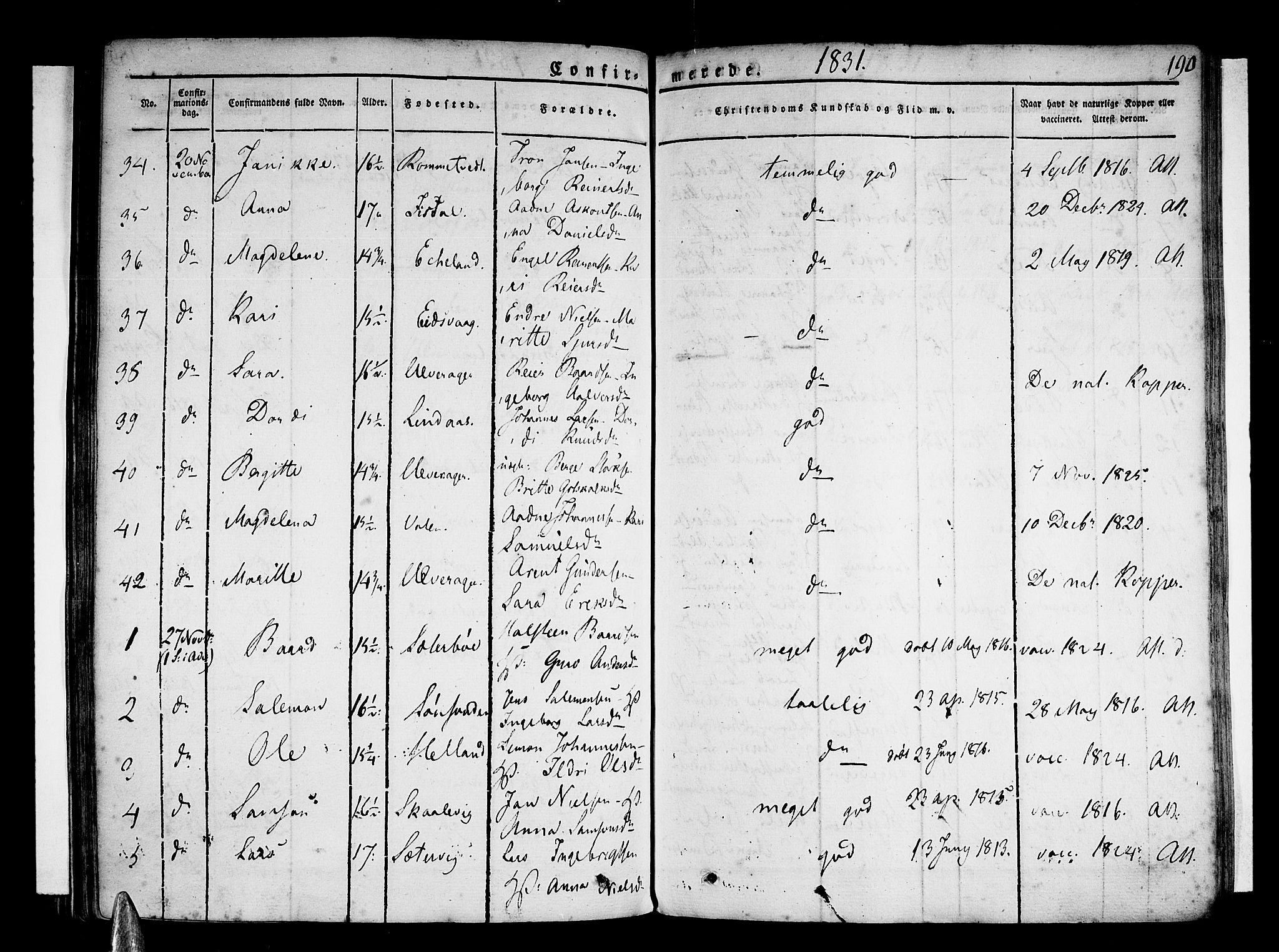 Stord sokneprestembete, AV/SAB-A-78201/H/Haa: Parish register (official) no. A 6, 1826-1840, p. 190