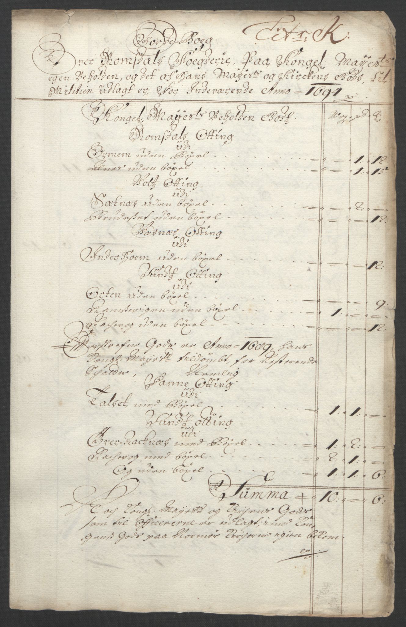Rentekammeret inntil 1814, Reviderte regnskaper, Fogderegnskap, RA/EA-4092/R55/L3651: Fogderegnskap Romsdal, 1693-1694, p. 261