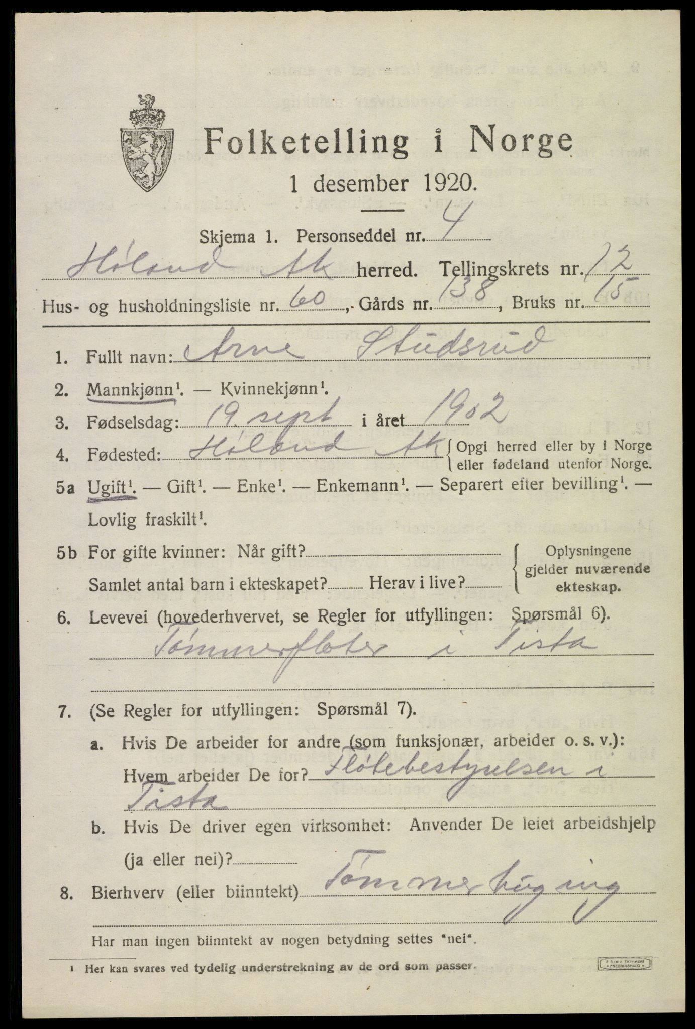 SAO, 1920 census for Høland, 1920, p. 12363