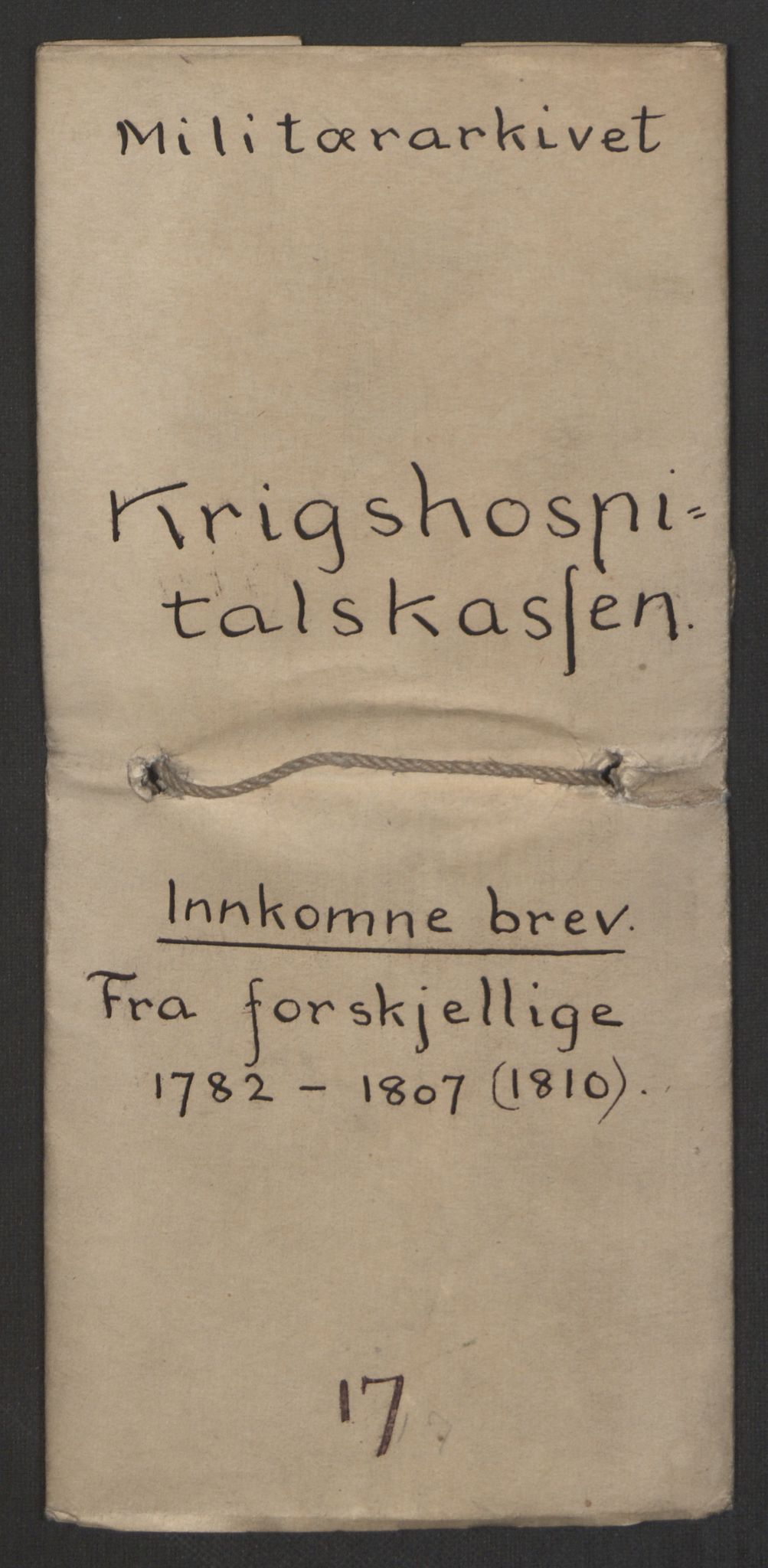 Forsvaret, Den norske kvesthuskasse/krigshospitalkasse, AV/RA-RAFA-1887/F/Fa/L0017: Innkomne brev:, 1782-1807, p. 1