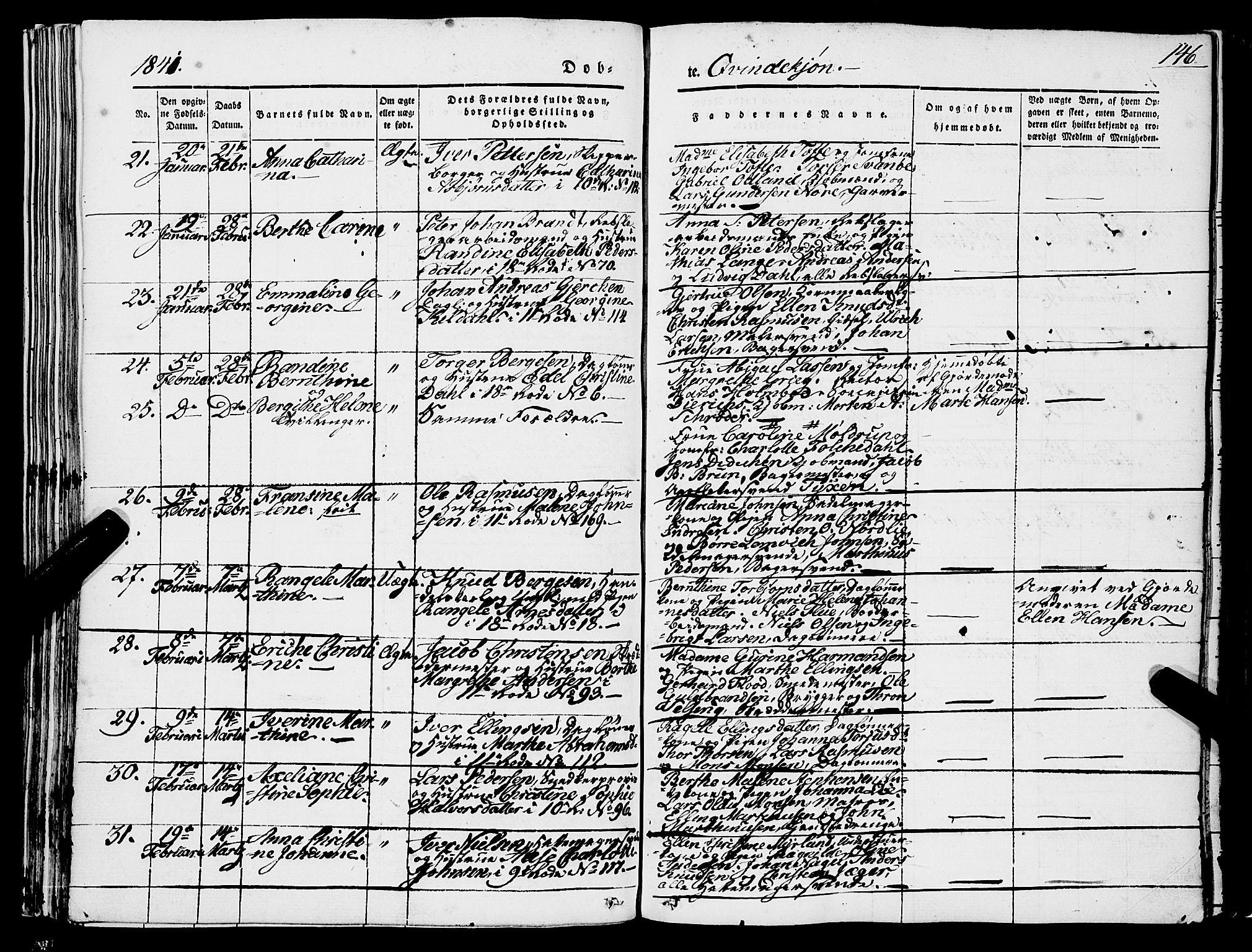 Domkirken sokneprestembete, AV/SAB-A-74801/H/Haa/L0019: Parish register (official) no. B 2, 1841-1851, p. 146