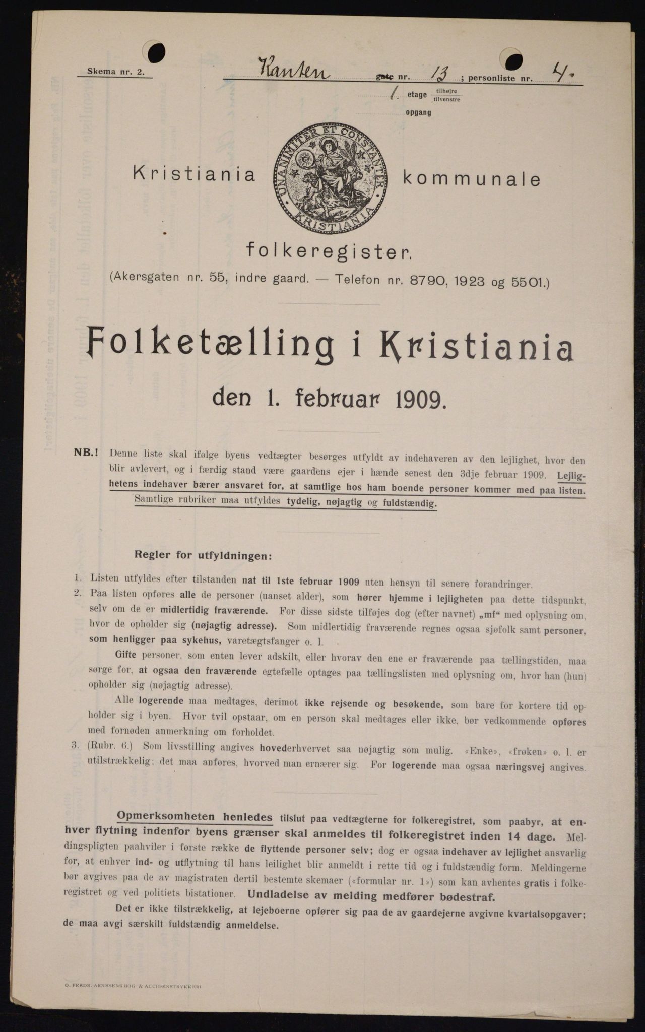OBA, Municipal Census 1909 for Kristiania, 1909, p. 44064