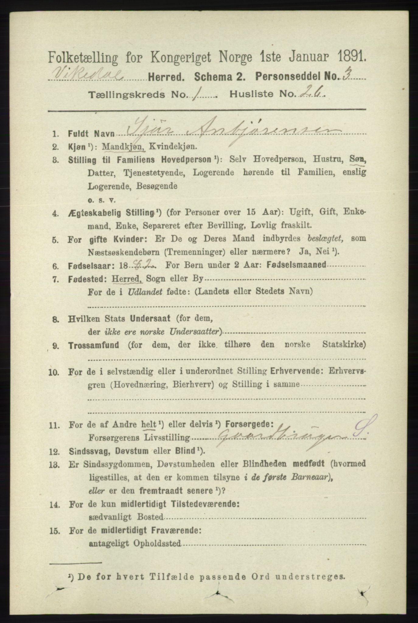 RA, 1891 census for 1157 Vikedal, 1891, p. 189