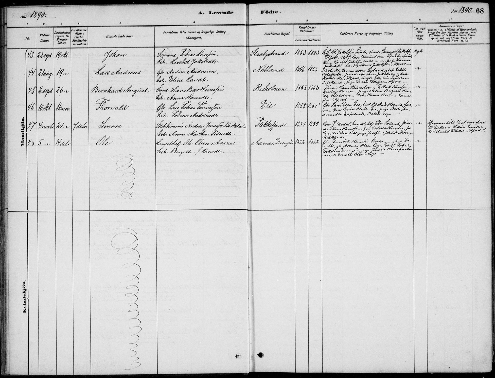 Flekkefjord sokneprestkontor, SAK/1111-0012/F/Fb/Fbc/L0007: Parish register (copy) no. B 7, 1880-1902, p. 68
