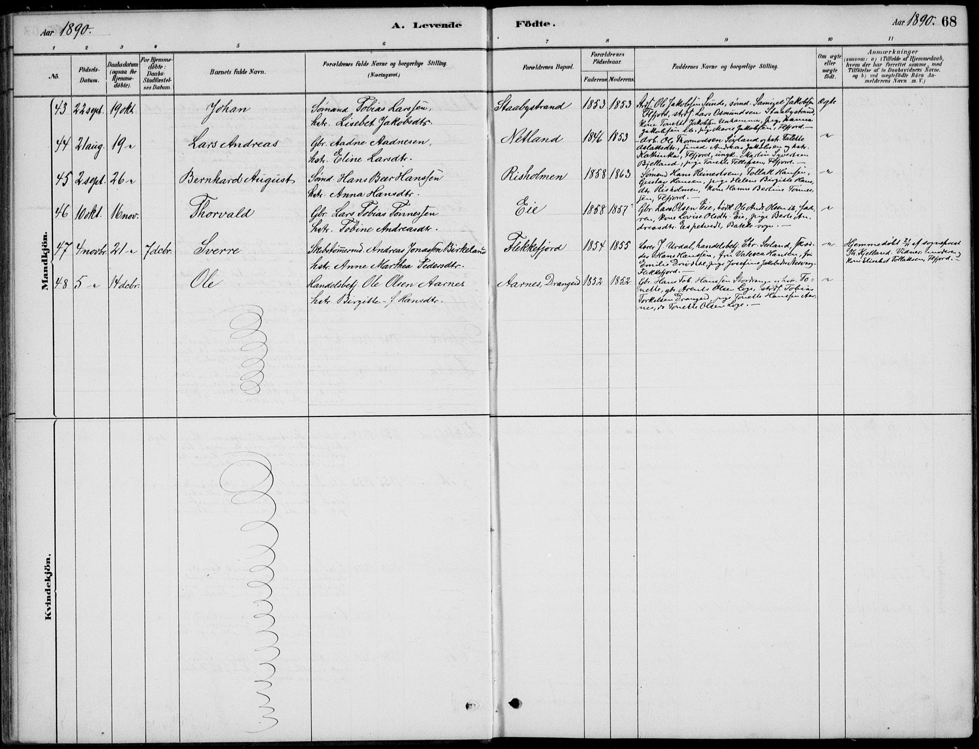 Flekkefjord sokneprestkontor, AV/SAK-1111-0012/F/Fb/Fbc/L0007: Parish register (copy) no. B 7, 1880-1902, p. 68