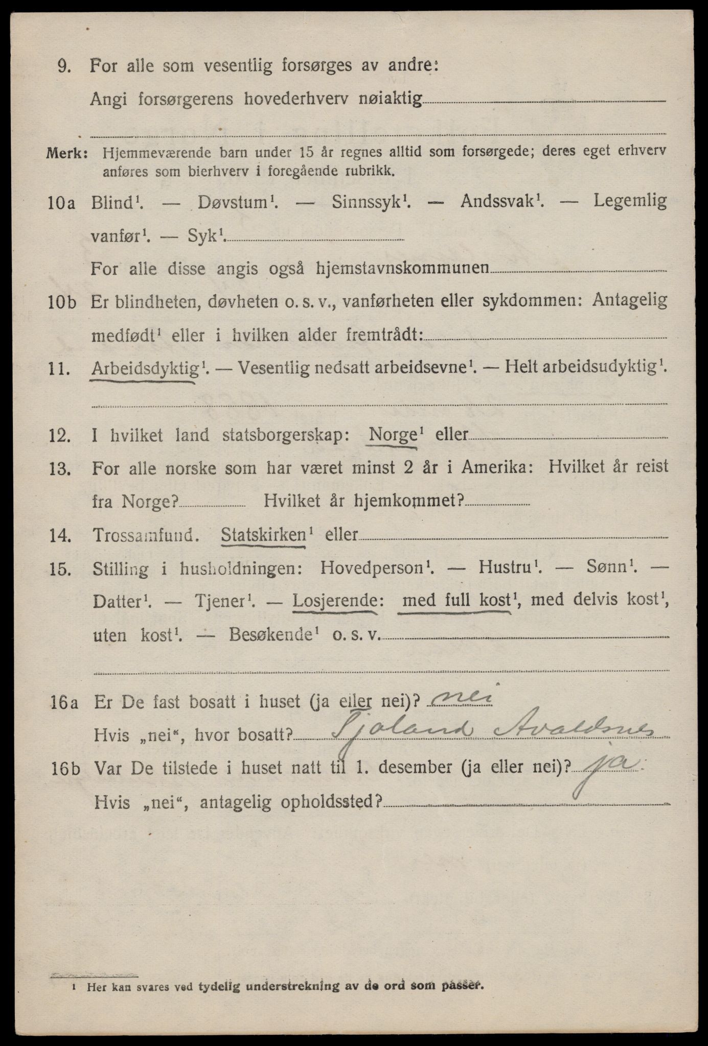 SAST, 1920 census for Avaldsnes, 1920, p. 2852