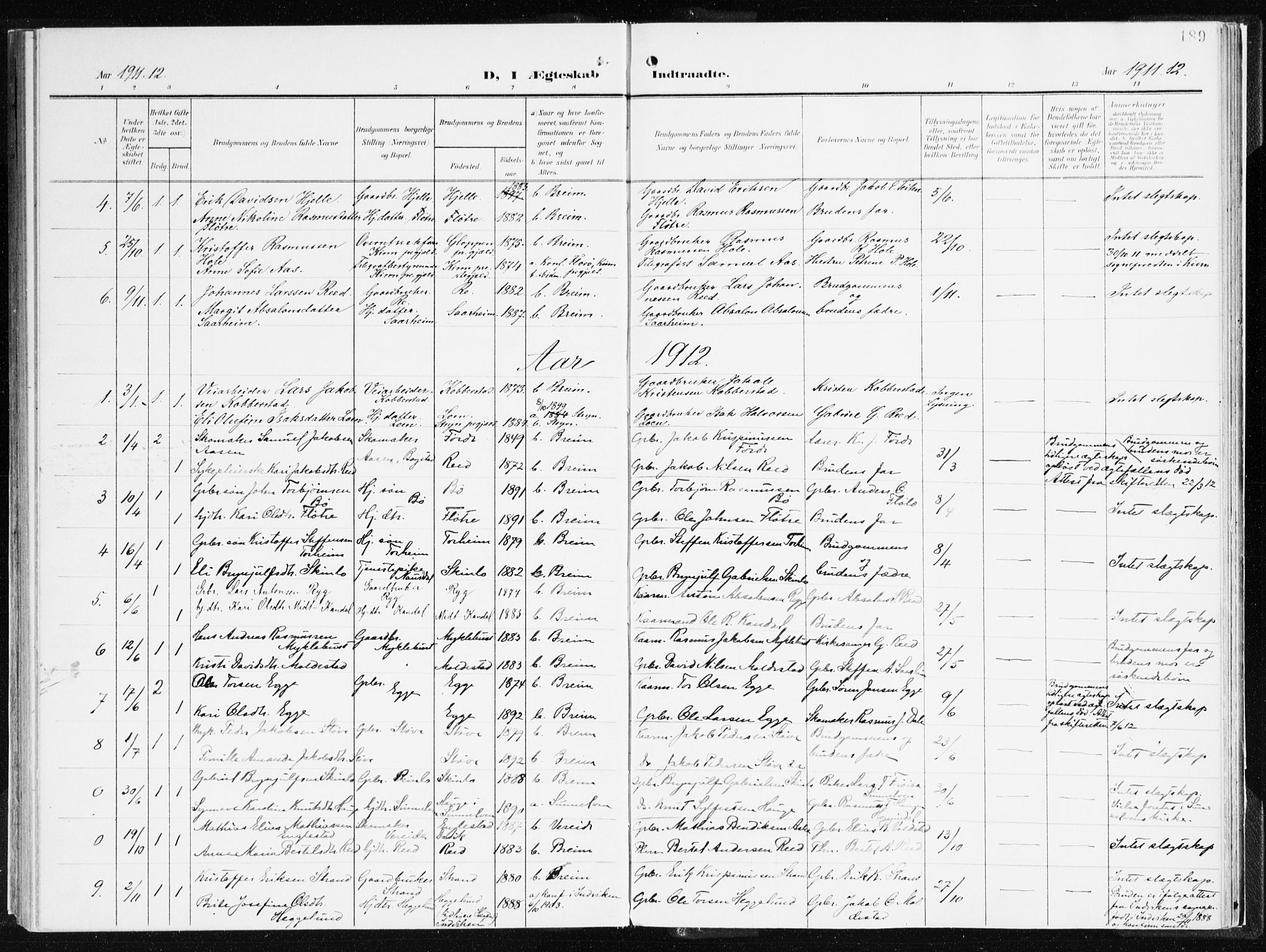 Gloppen sokneprestembete, SAB/A-80101/H/Haa/Haac/L0003: Parish register (official) no. C 3, 1904-1921, p. 189