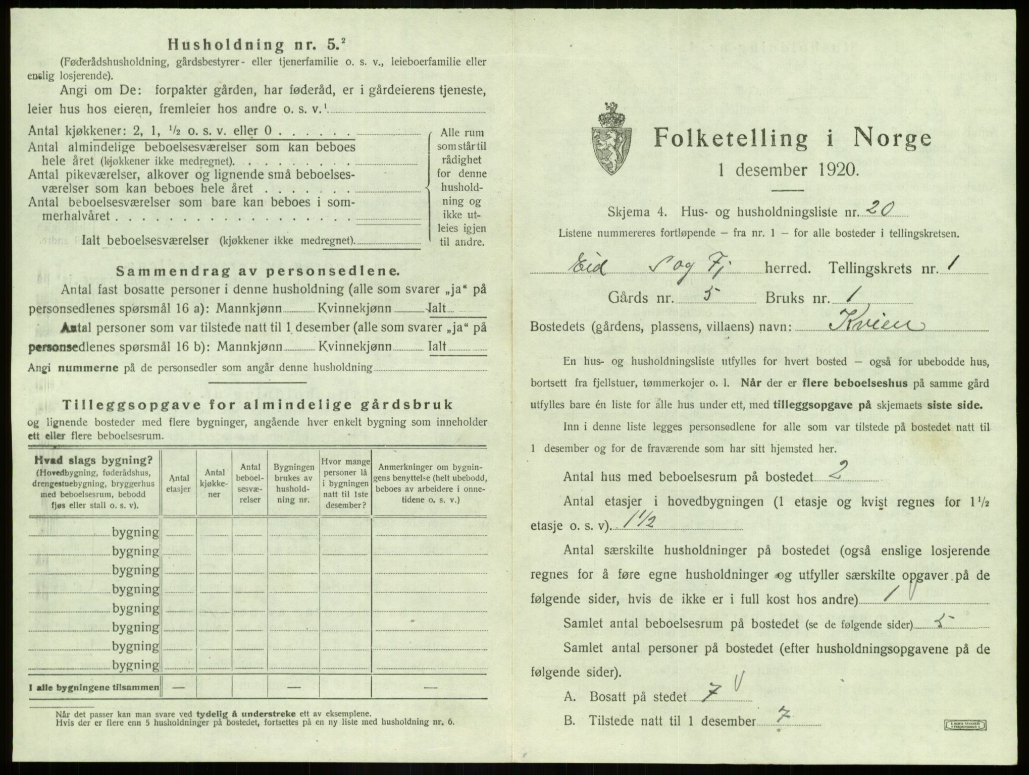 SAB, 1920 census for Eid, 1920, p. 85