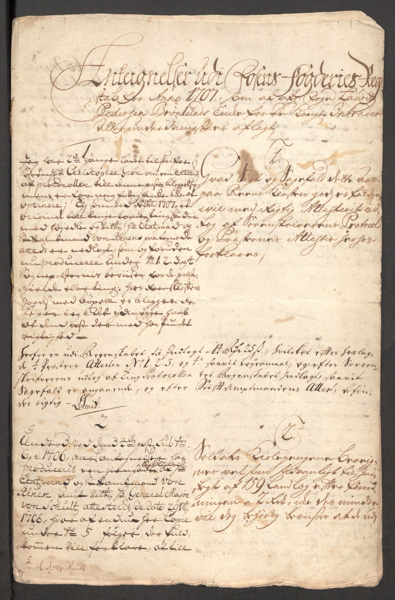 Rentekammeret inntil 1814, Reviderte regnskaper, Fogderegnskap, RA/EA-4092/R57/L3857: Fogderegnskap Fosen, 1706-1707, p. 457