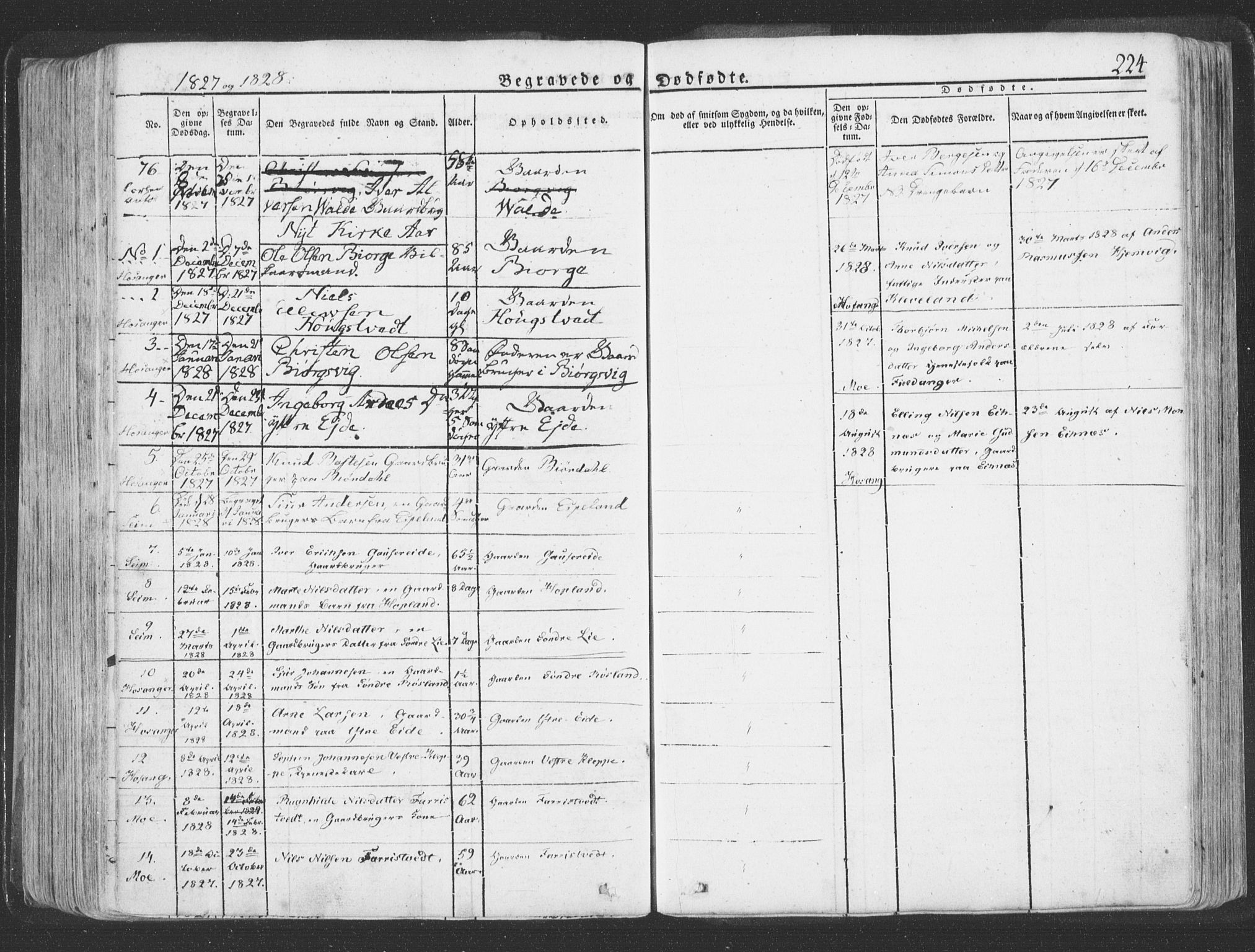 Hosanger sokneprestembete, AV/SAB-A-75801/H/Haa: Parish register (official) no. A 6, 1824-1835, p. 224