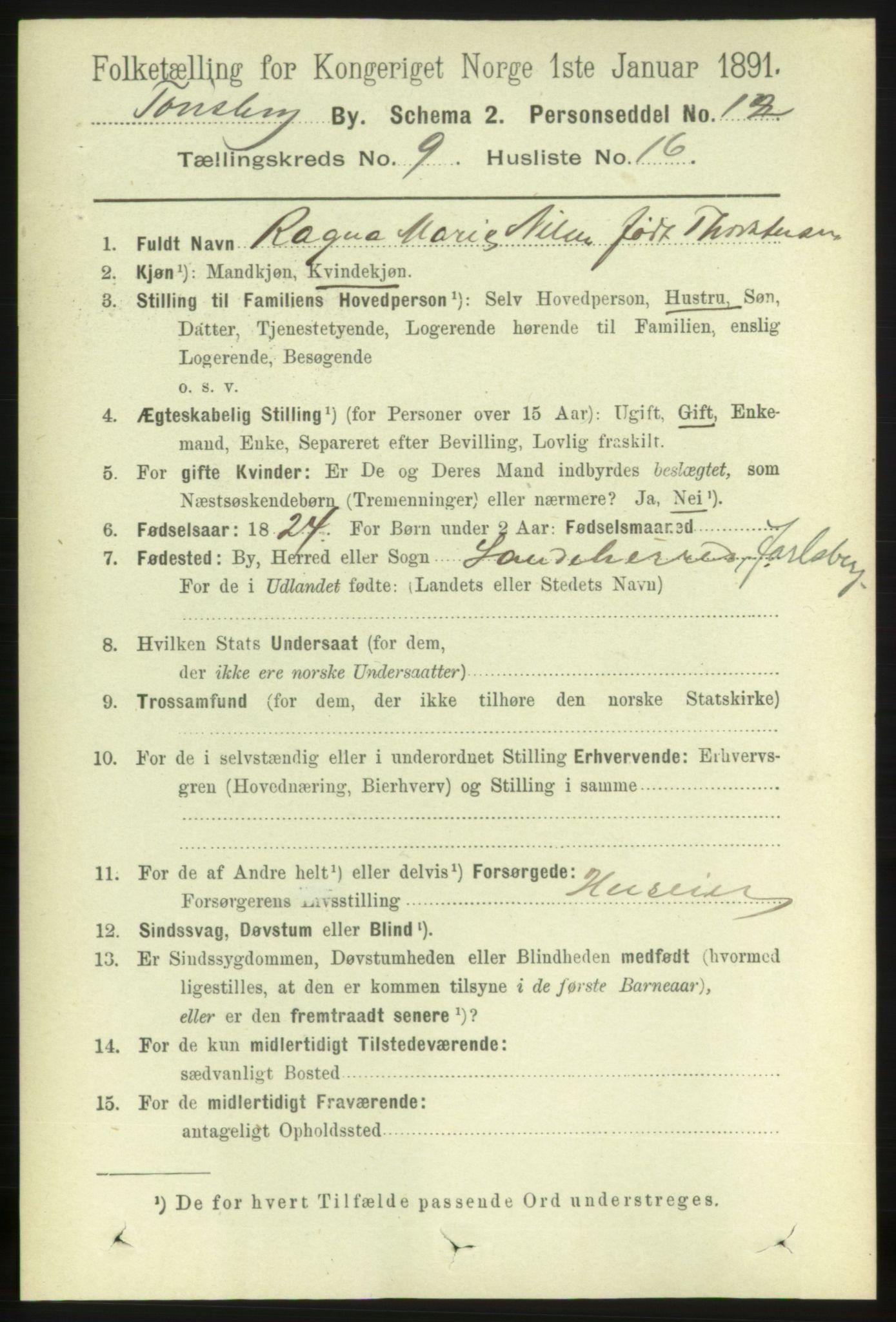 RA, 1891 census for 0705 Tønsberg, 1891, p. 3593