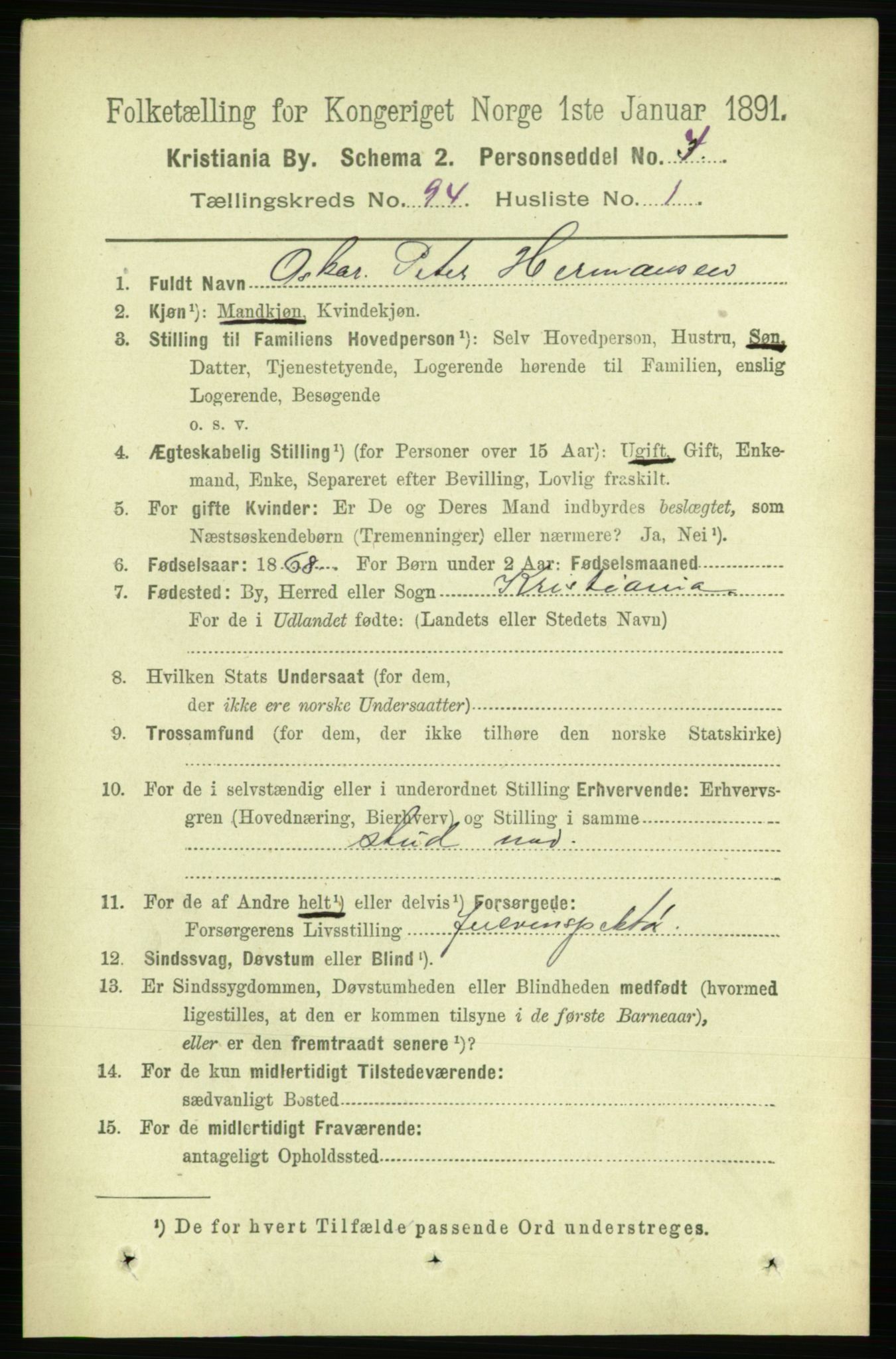 RA, 1891 census for 0301 Kristiania, 1891, p. 45981