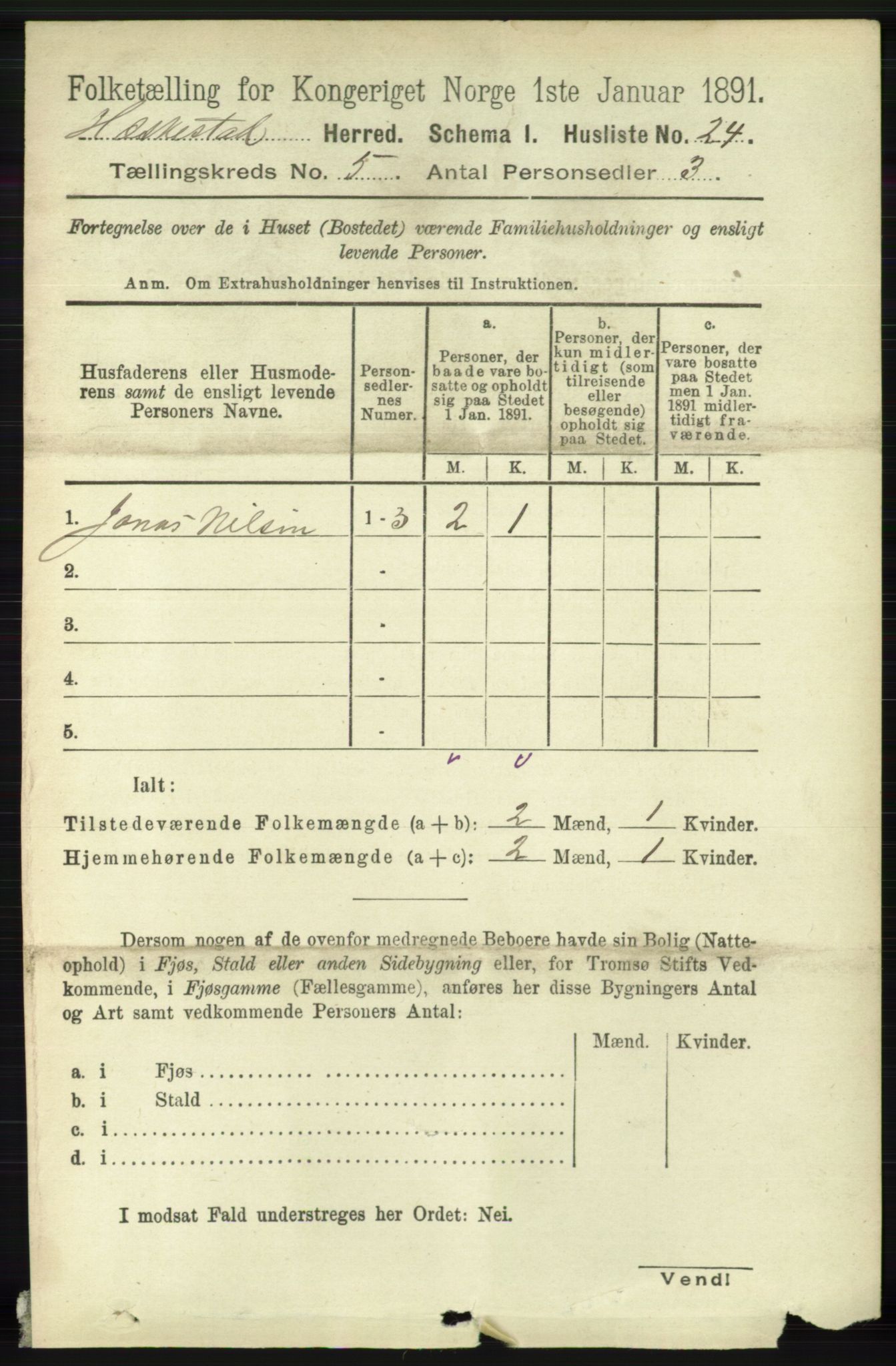 RA, 1891 census for 1113 Heskestad, 1891, p. 869