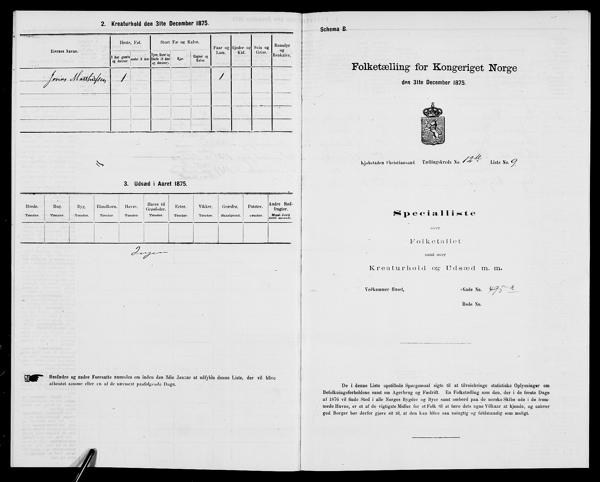 SAK, 1875 census for 1001P Kristiansand, 1875, p. 1946