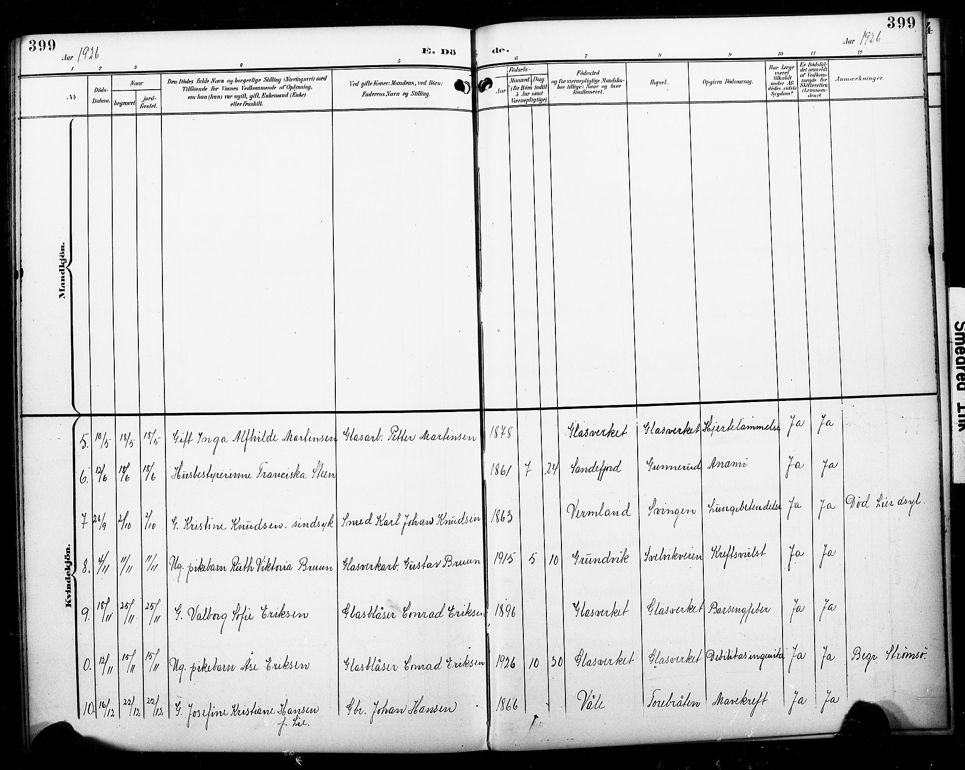 Skoger kirkebøker, SAKO/A-59/G/Ga/L0003: Parish register (copy) no. I 3, 1900-1927, p. 399