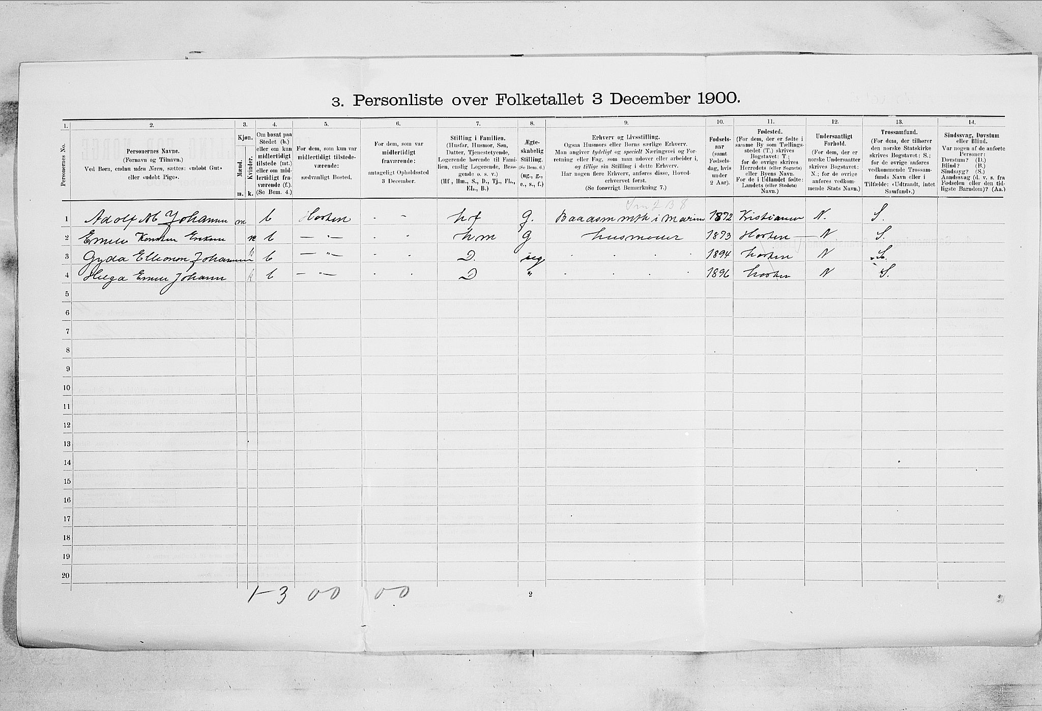 RA, 1900 census for Horten, 1900, p. 3526
