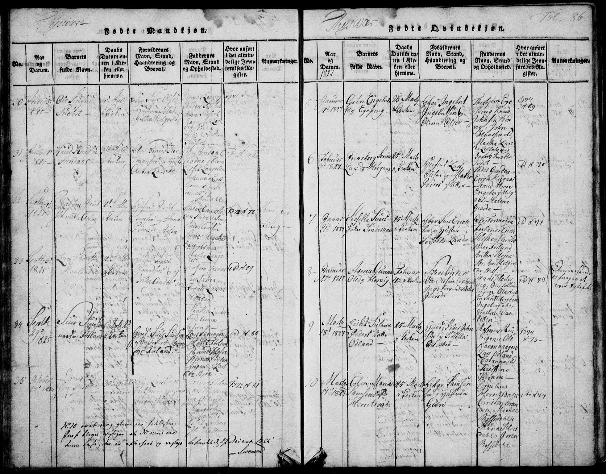 Skjold sokneprestkontor, AV/SAST-A-101847/H/Ha/Hab/L0002: Parish register (copy) no. B 2 /1, 1815-1830, p. 86