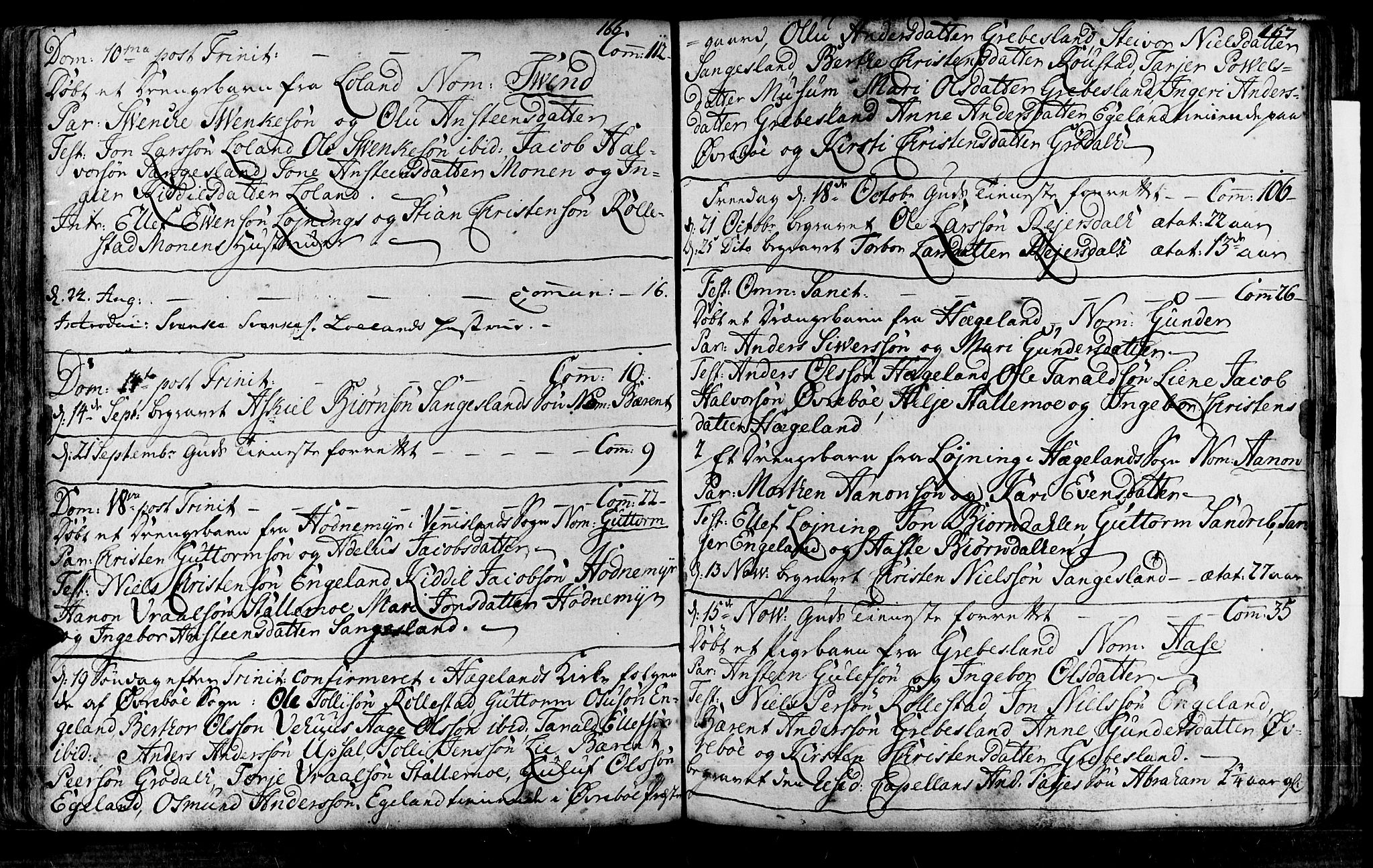 Vennesla sokneprestkontor, AV/SAK-1111-0045/Fa/Fac/L0001: Parish register (official) no. A 1, 1743-1784, p. 166-167