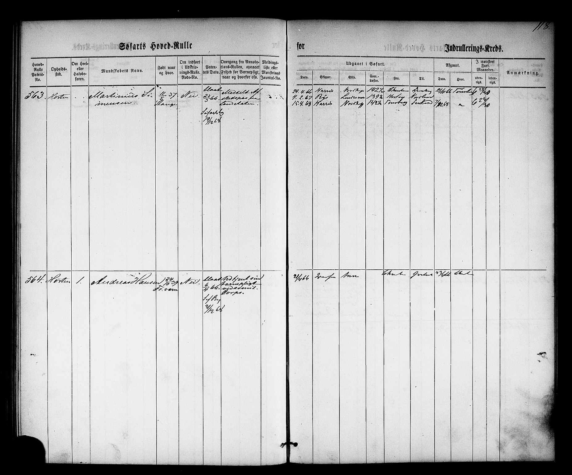 Horten innrulleringskontor, SAKO/A-785/F/Fc/L0002: Hovedrulle, 1861-1868, p. 137