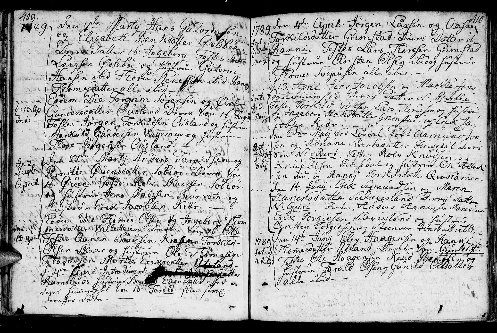 Holum sokneprestkontor, AV/SAK-1111-0022/F/Fa/Fac/L0001: Parish register (official) no. A 1, 1773-1820, p. 409-410