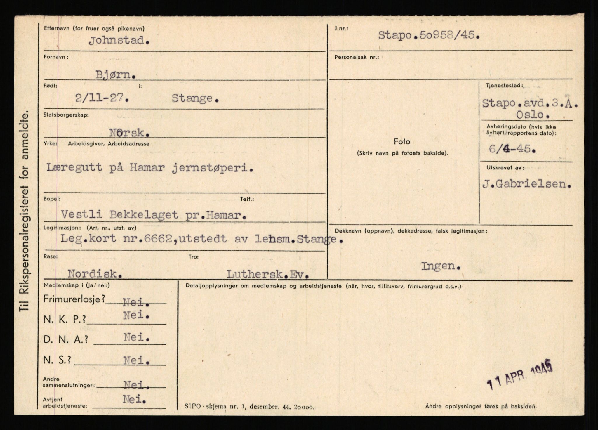 Statspolitiet - Hovedkontoret / Osloavdelingen, AV/RA-S-1329/C/Ca/L0008: Johan(nes)sen - Knoph, 1943-1945, p. 2357