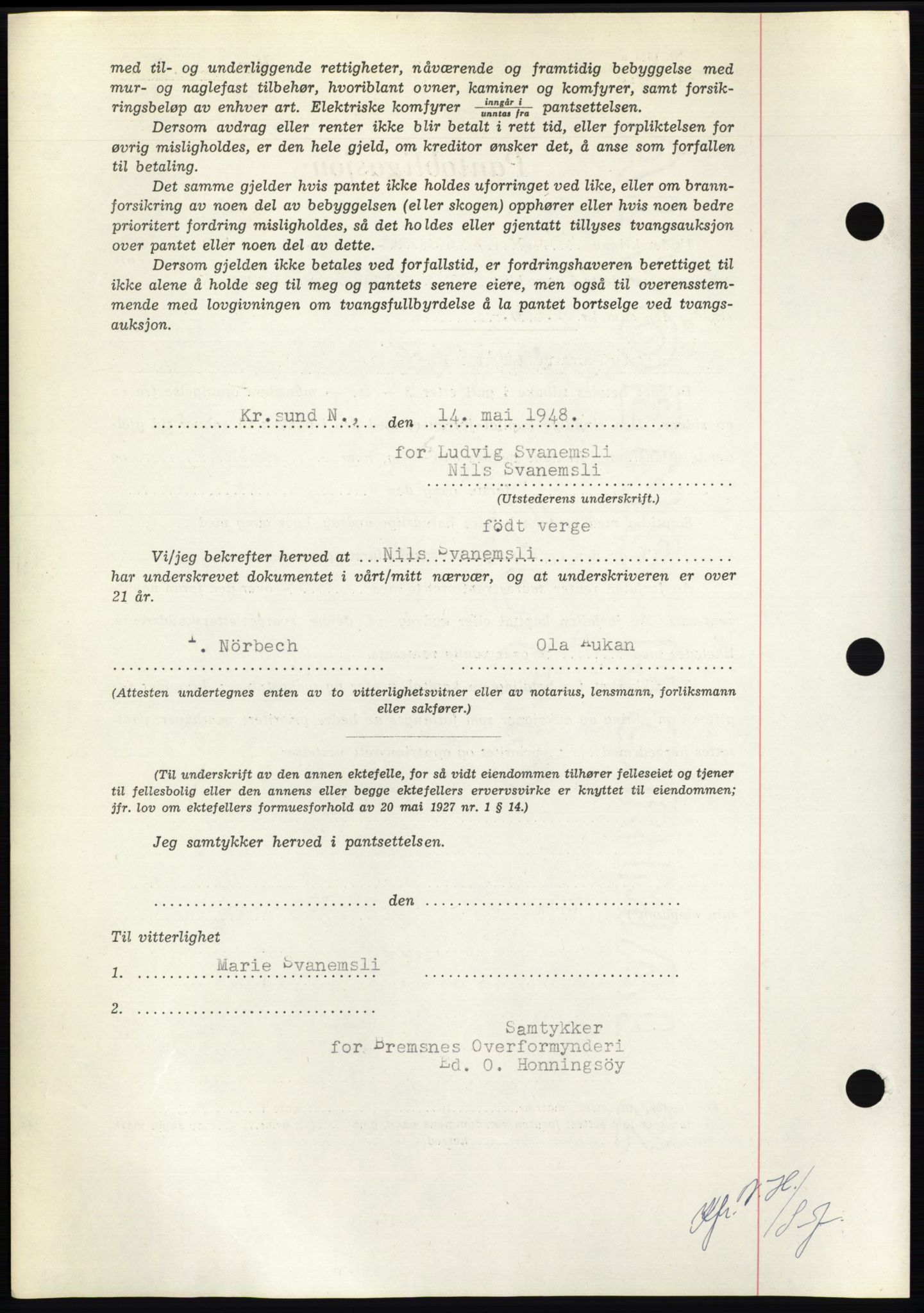 Nordmøre sorenskriveri, AV/SAT-A-4132/1/2/2Ca: Mortgage book no. B98, 1948-1948, Diary no: : 1272/1948