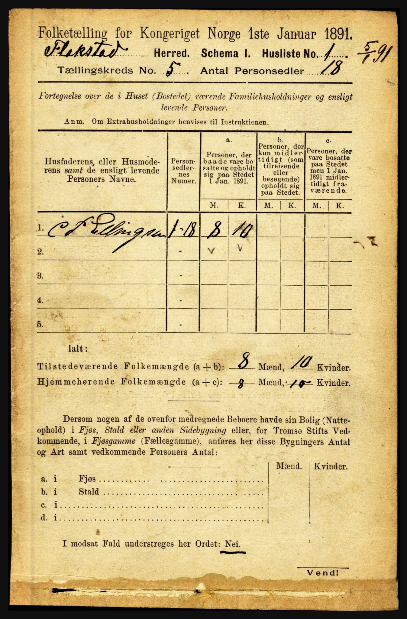RA, 1891 census for 1859 Flakstad, 1891, p. 2404