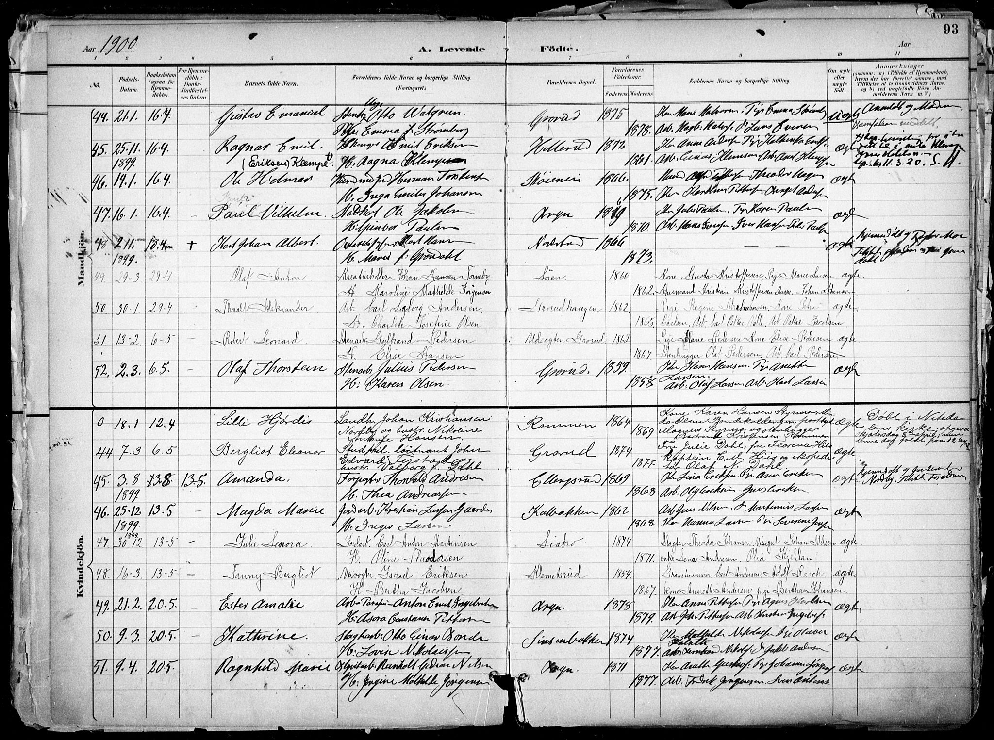 Østre Aker prestekontor Kirkebøker, AV/SAO-A-10840/F/Fa/L0010: Parish register (official) no. I 10, 1895-1912, p. 93