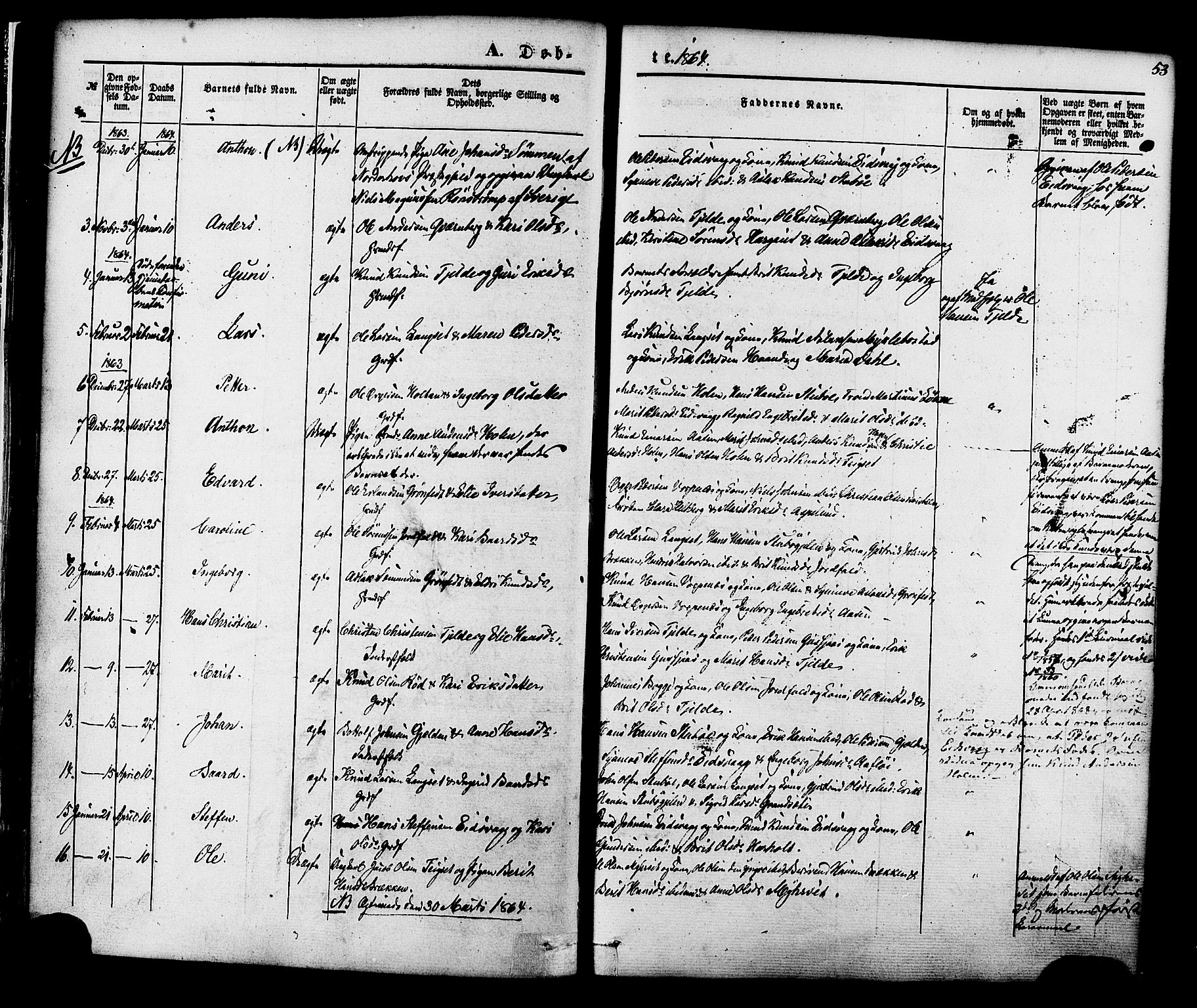 Ministerialprotokoller, klokkerbøker og fødselsregistre - Møre og Romsdal, SAT/A-1454/551/L0625: Parish register (official) no. 551A05, 1846-1879, p. 53