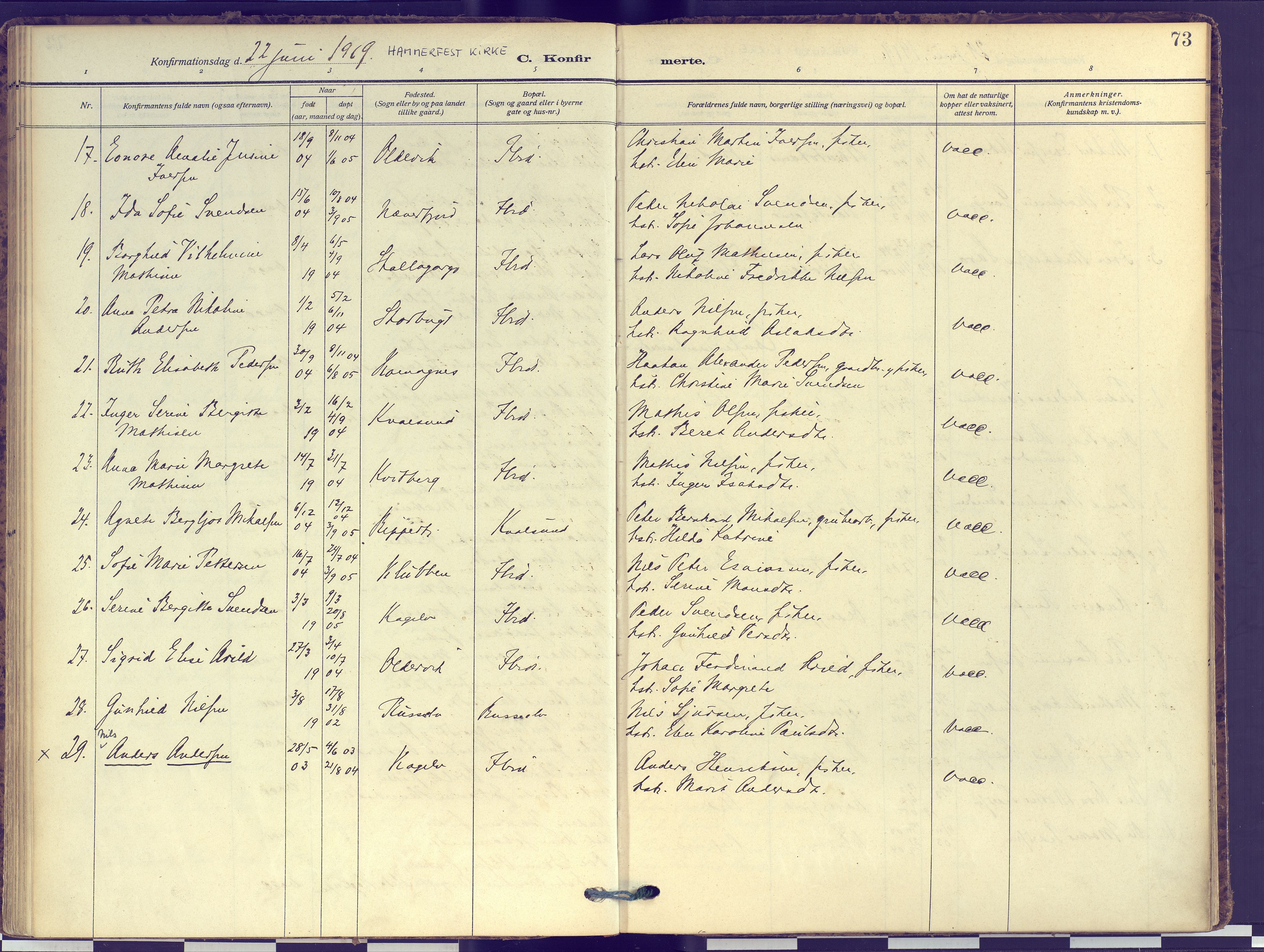 Hammerfest sokneprestkontor, SATØ/S-1347: Parish register (official) no. 16, 1908-1923, p. 73