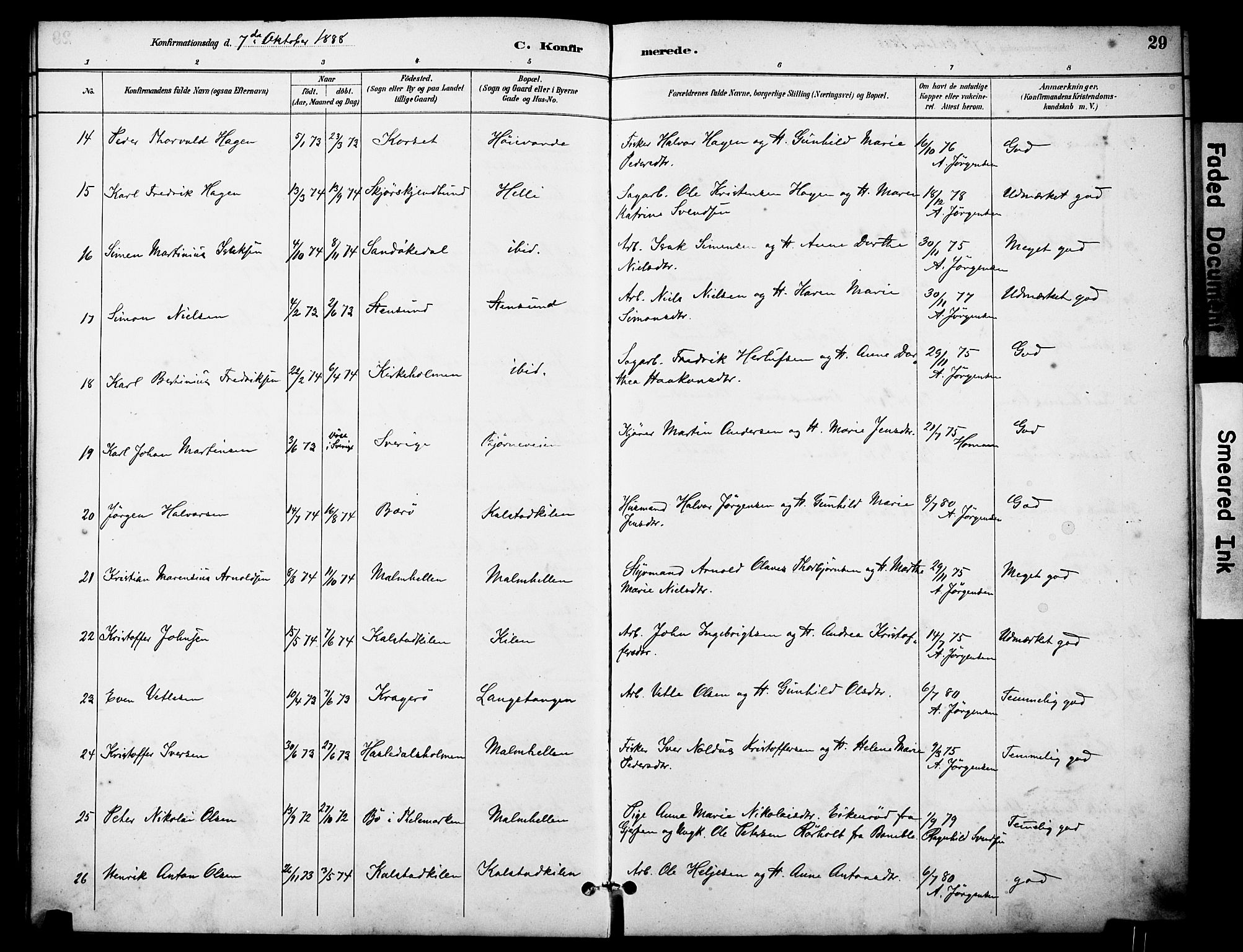 Skåtøy kirkebøker, SAKO/A-304/F/Fa/L0003: Parish register (official) no. I 3, 1884-1899, p. 29
