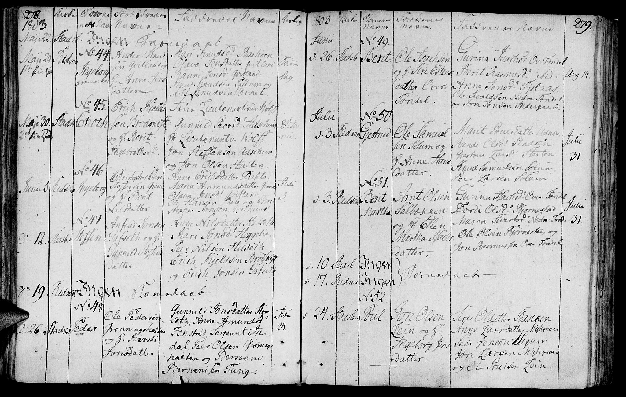 Ministerialprotokoller, klokkerbøker og fødselsregistre - Sør-Trøndelag, AV/SAT-A-1456/646/L0606: Parish register (official) no. 646A04, 1791-1805, p. 278-279