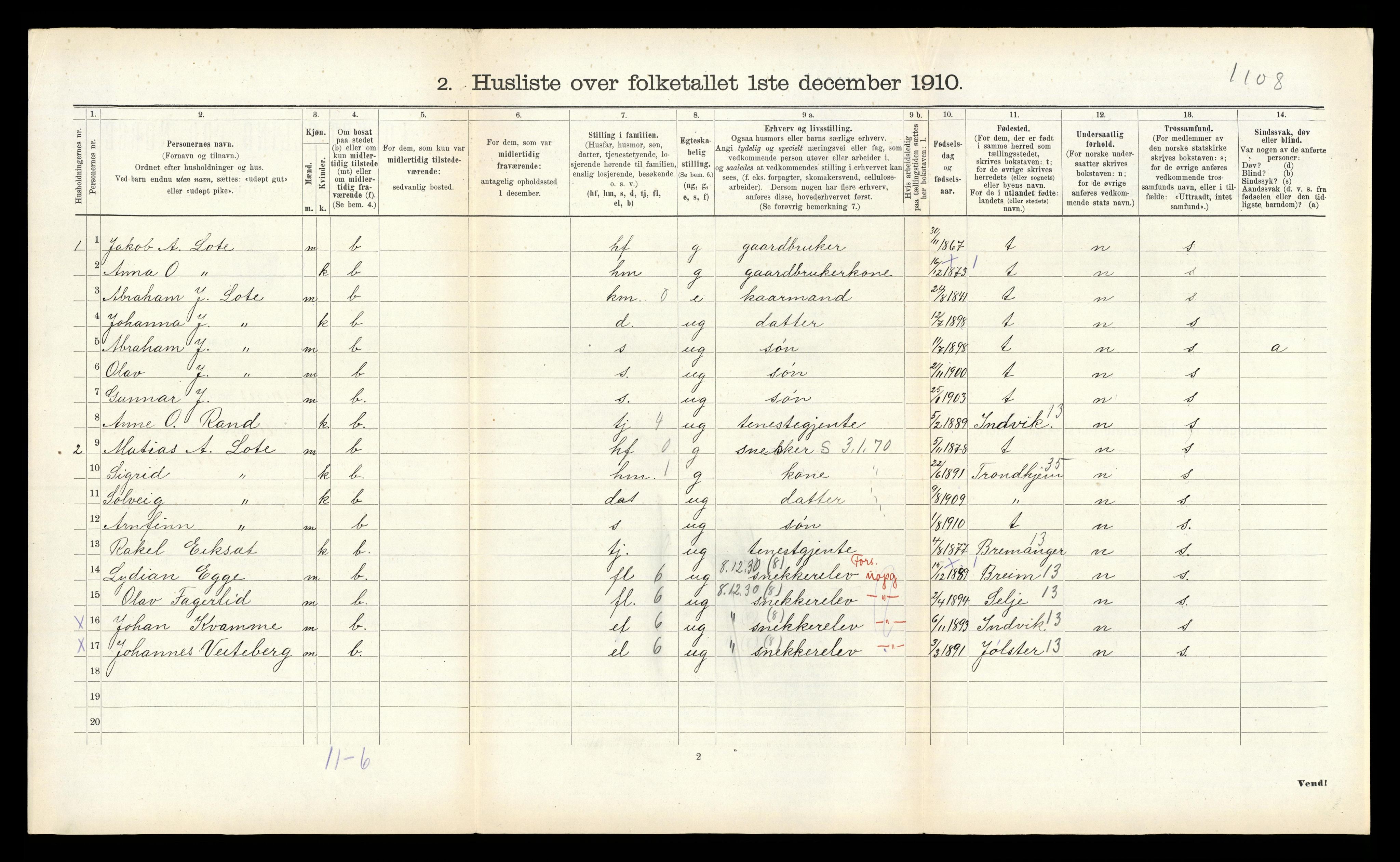 RA, 1910 census for Gloppen, 1910, p. 575