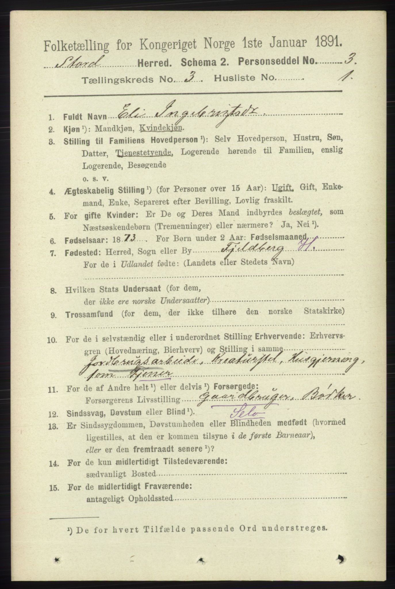 RA, 1891 census for 1221 Stord, 1891, p. 535