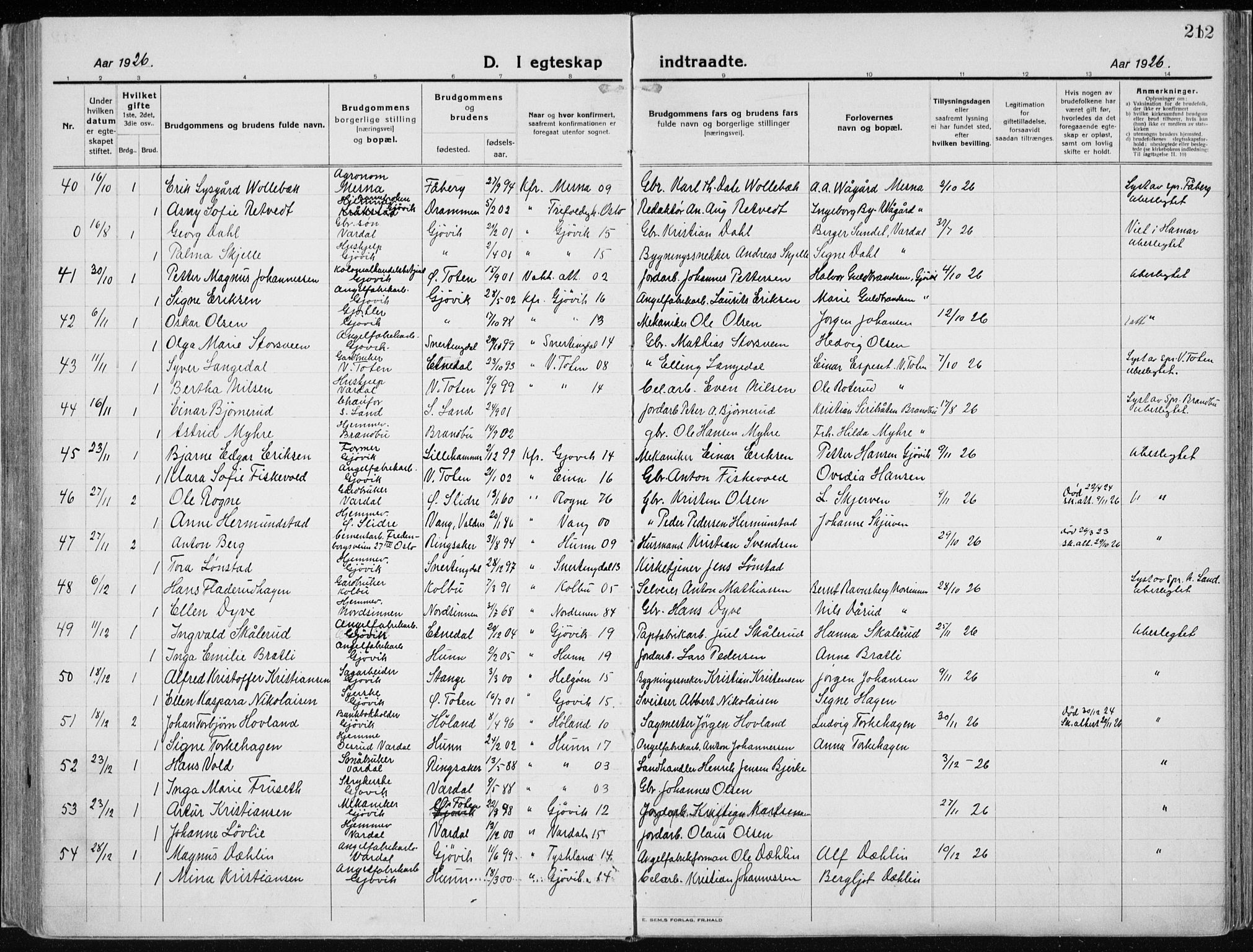 Vardal prestekontor, AV/SAH-PREST-100/H/Ha/Haa/L0015: Parish register (official) no. 15, 1923-1937, p. 212