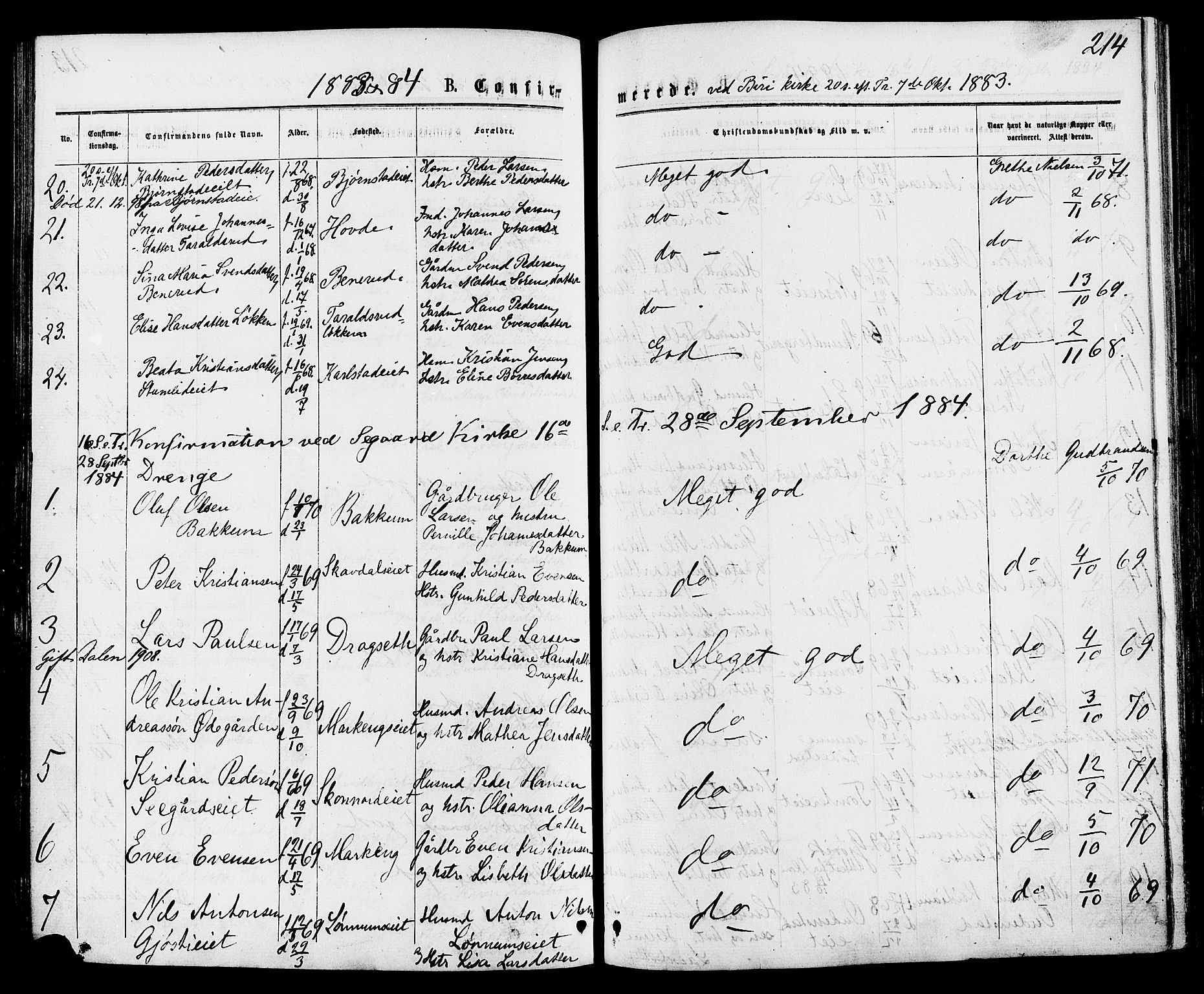 Biri prestekontor, SAH/PREST-096/H/Ha/Haa/L0006: Parish register (official) no. 6, 1877-1886, p. 214