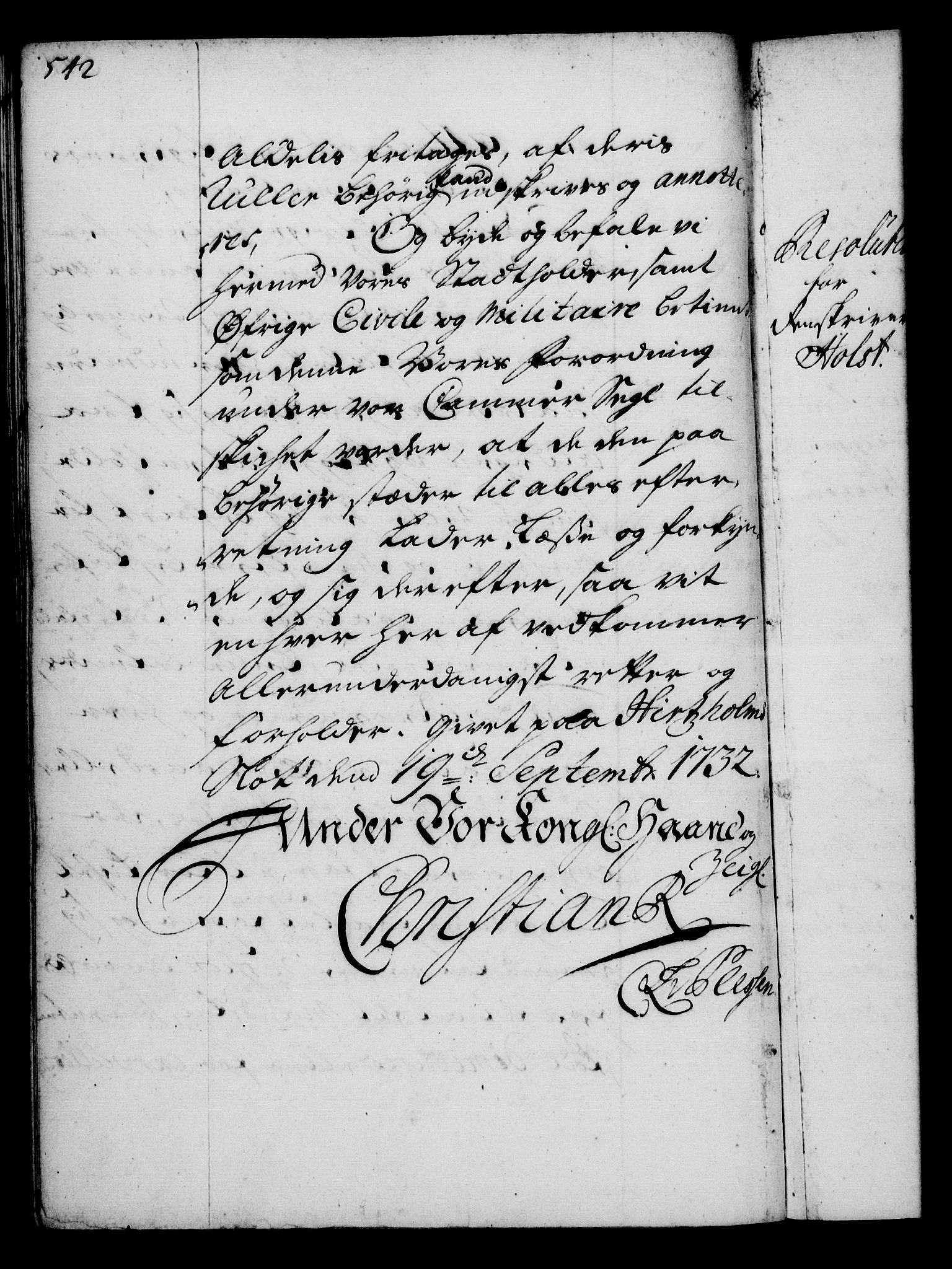 Rentekammeret, Kammerkanselliet, AV/RA-EA-3111/G/Gg/Gga/L0003: Norsk ekspedisjonsprotokoll med register (merket RK 53.3), 1727-1734, p. 542