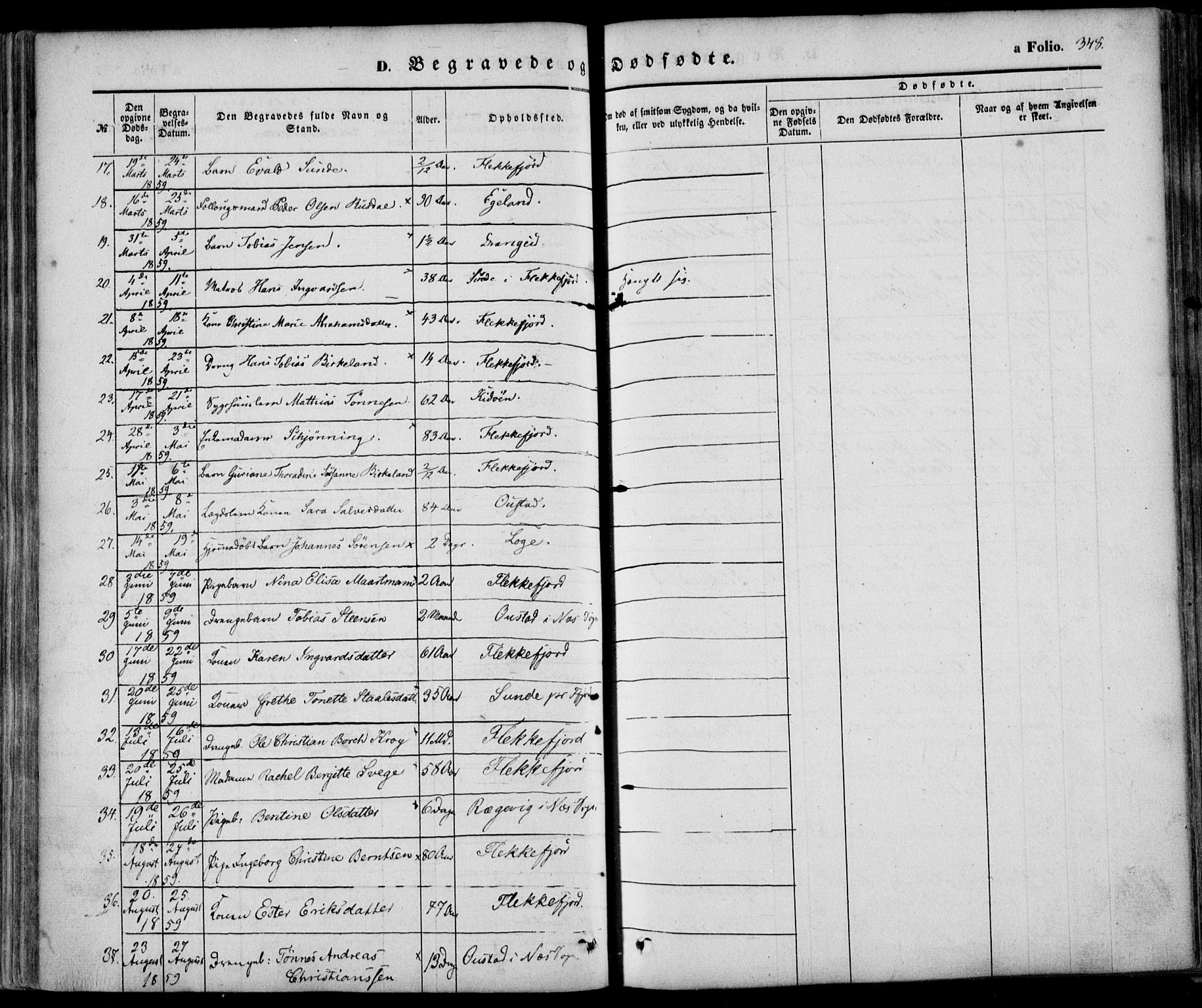 Flekkefjord sokneprestkontor, SAK/1111-0012/F/Fa/Fac/L0005: Parish register (official) no. A 5, 1849-1875, p. 348