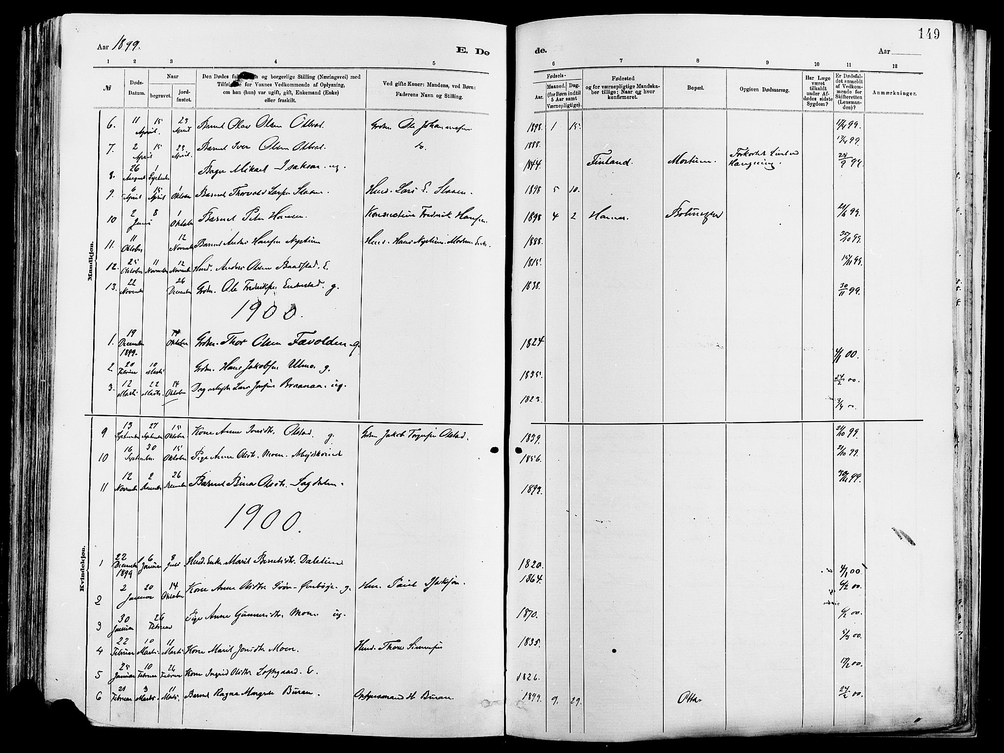 Vågå prestekontor, SAH/PREST-076/H/Ha/Haa/L0008: Parish register (official) no. 8, 1886-1904, p. 149