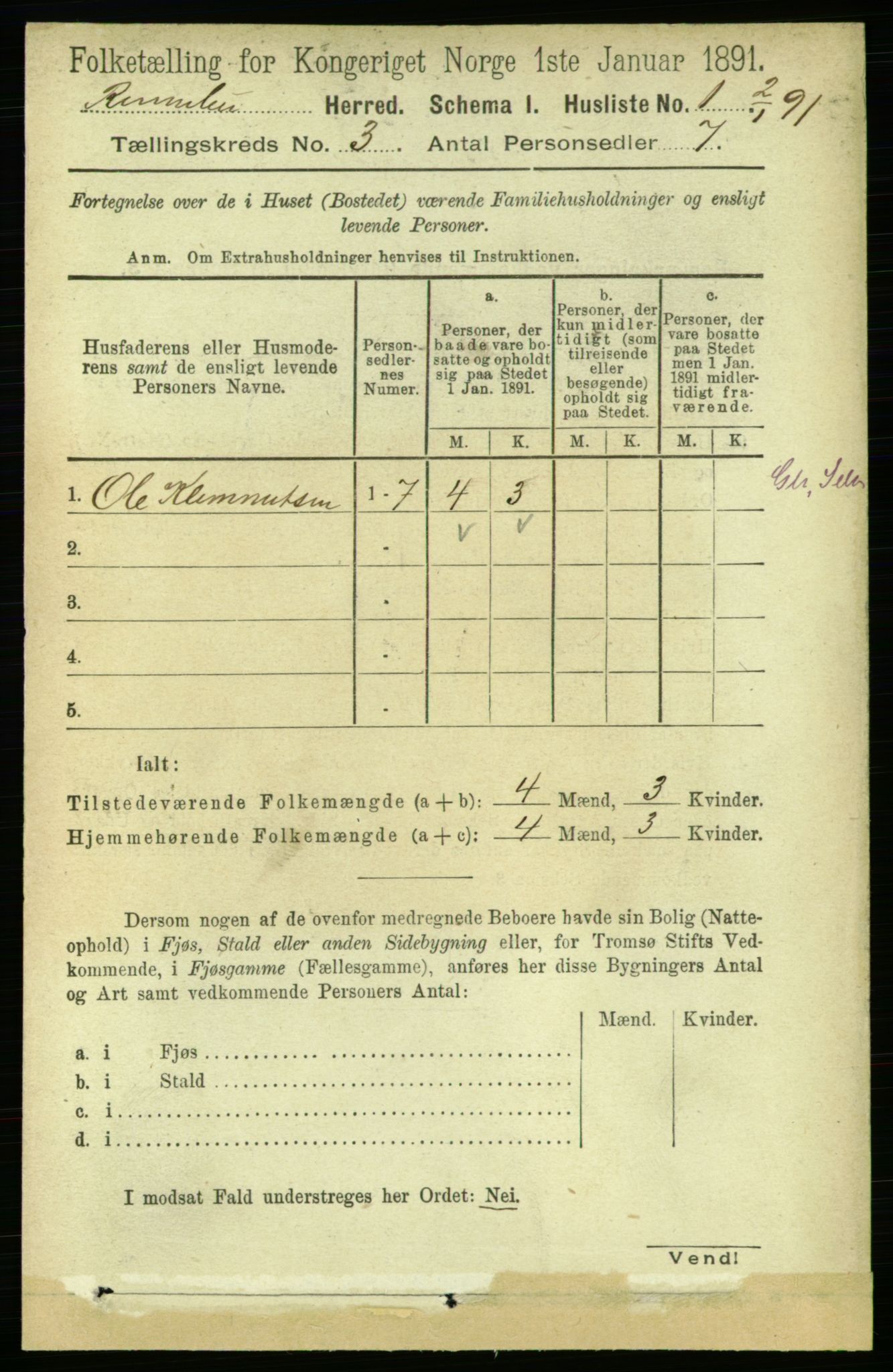 RA, 1891 census for 1635 Rennebu, 1891, p. 1286