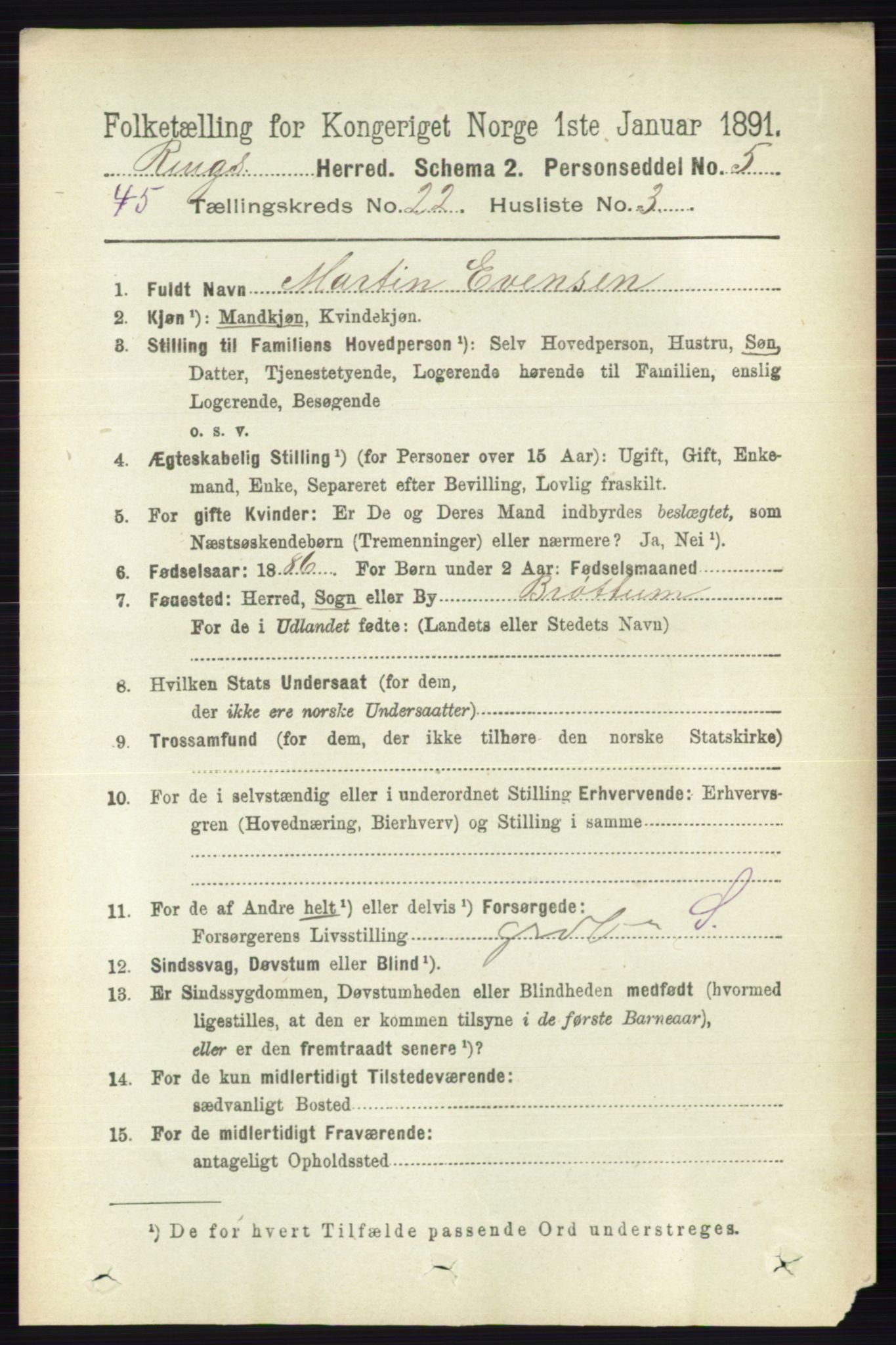 RA, 1891 census for 0412 Ringsaker, 1891, p. 12387