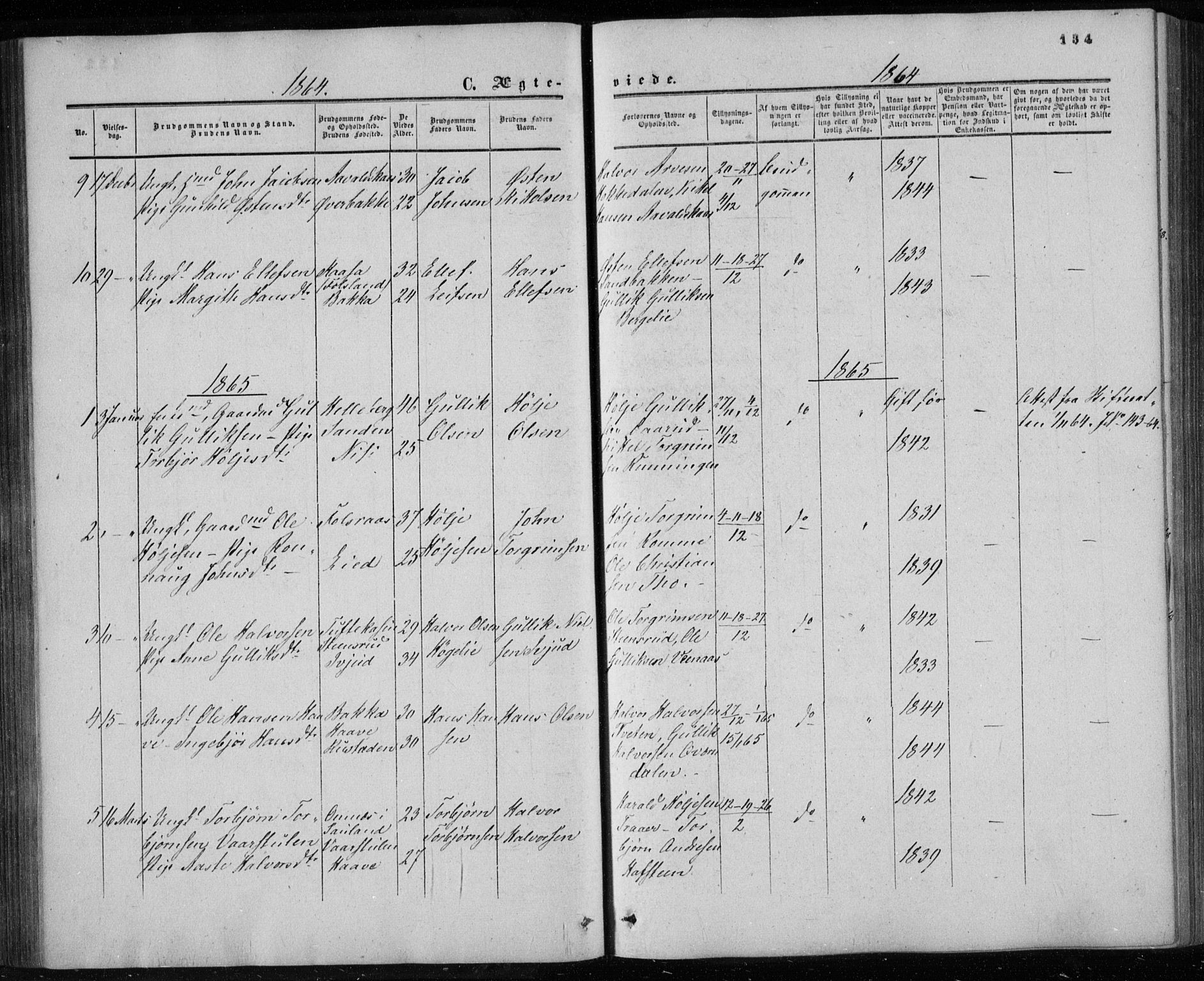 Gransherad kirkebøker, AV/SAKO-A-267/F/Fa/L0003: Parish register (official) no. I 3, 1859-1870, p. 134