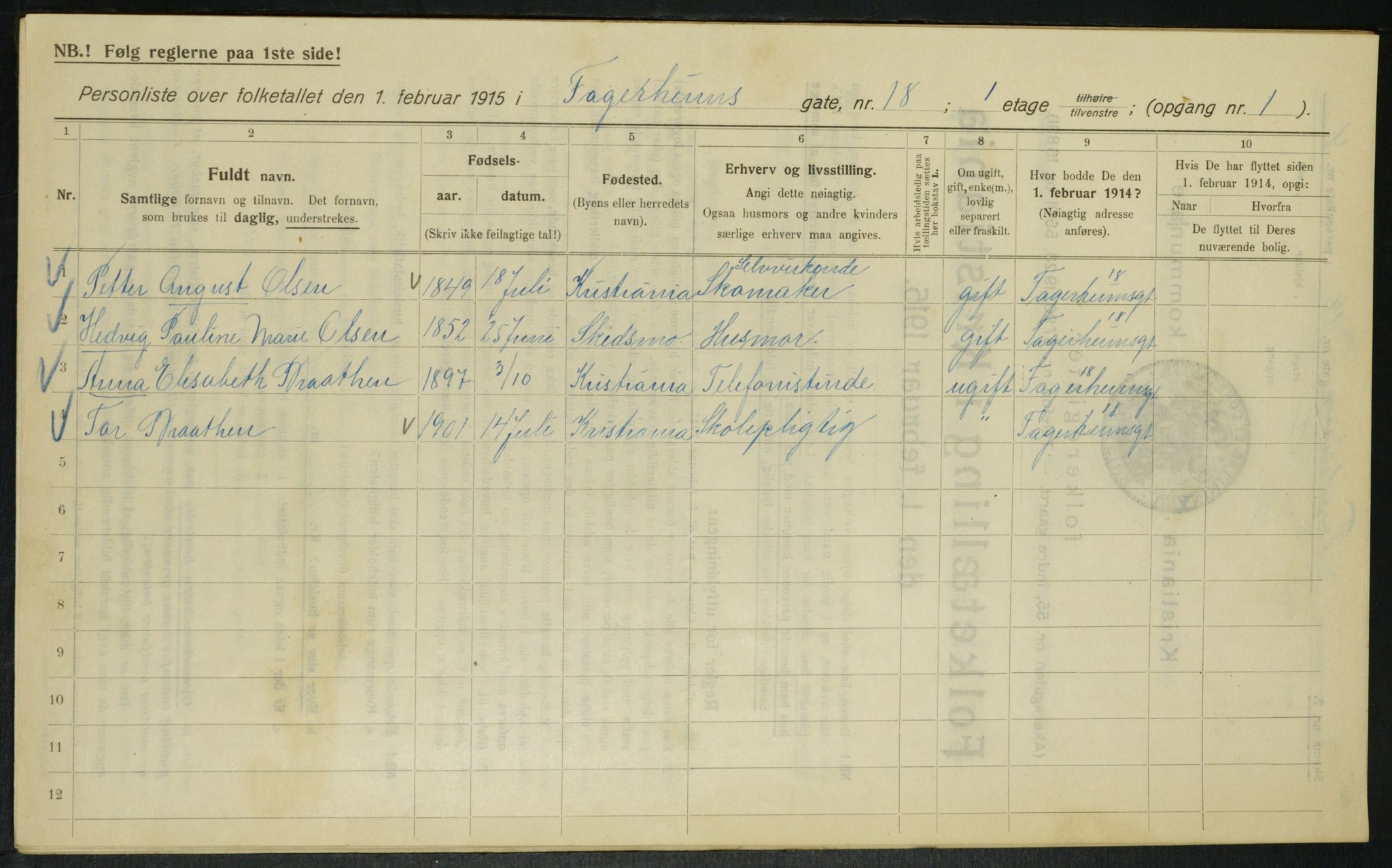 OBA, Municipal Census 1915 for Kristiania, 1915, p. 22718