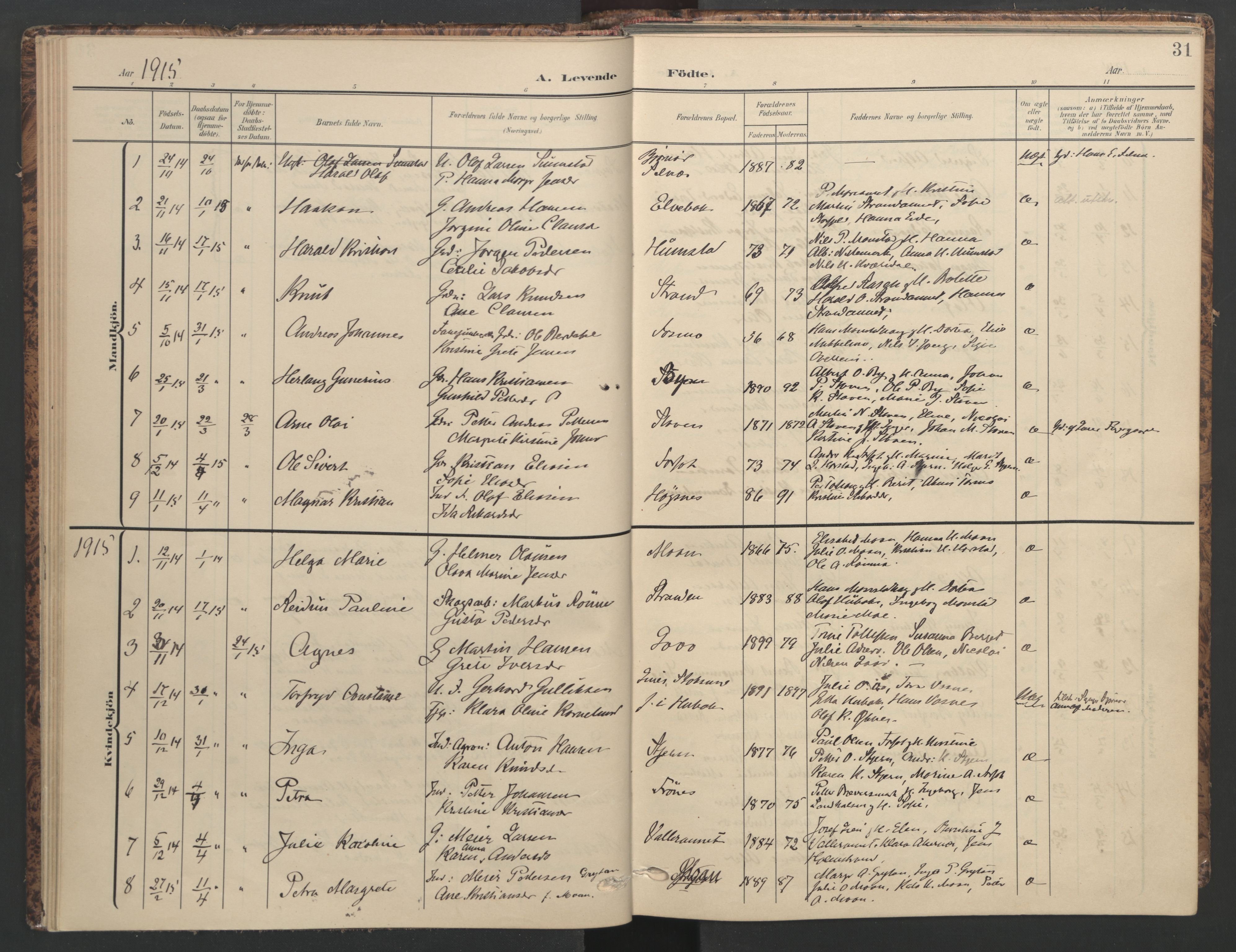 Ministerialprotokoller, klokkerbøker og fødselsregistre - Sør-Trøndelag, SAT/A-1456/655/L0682: Parish register (official) no. 655A11, 1908-1922, p. 31