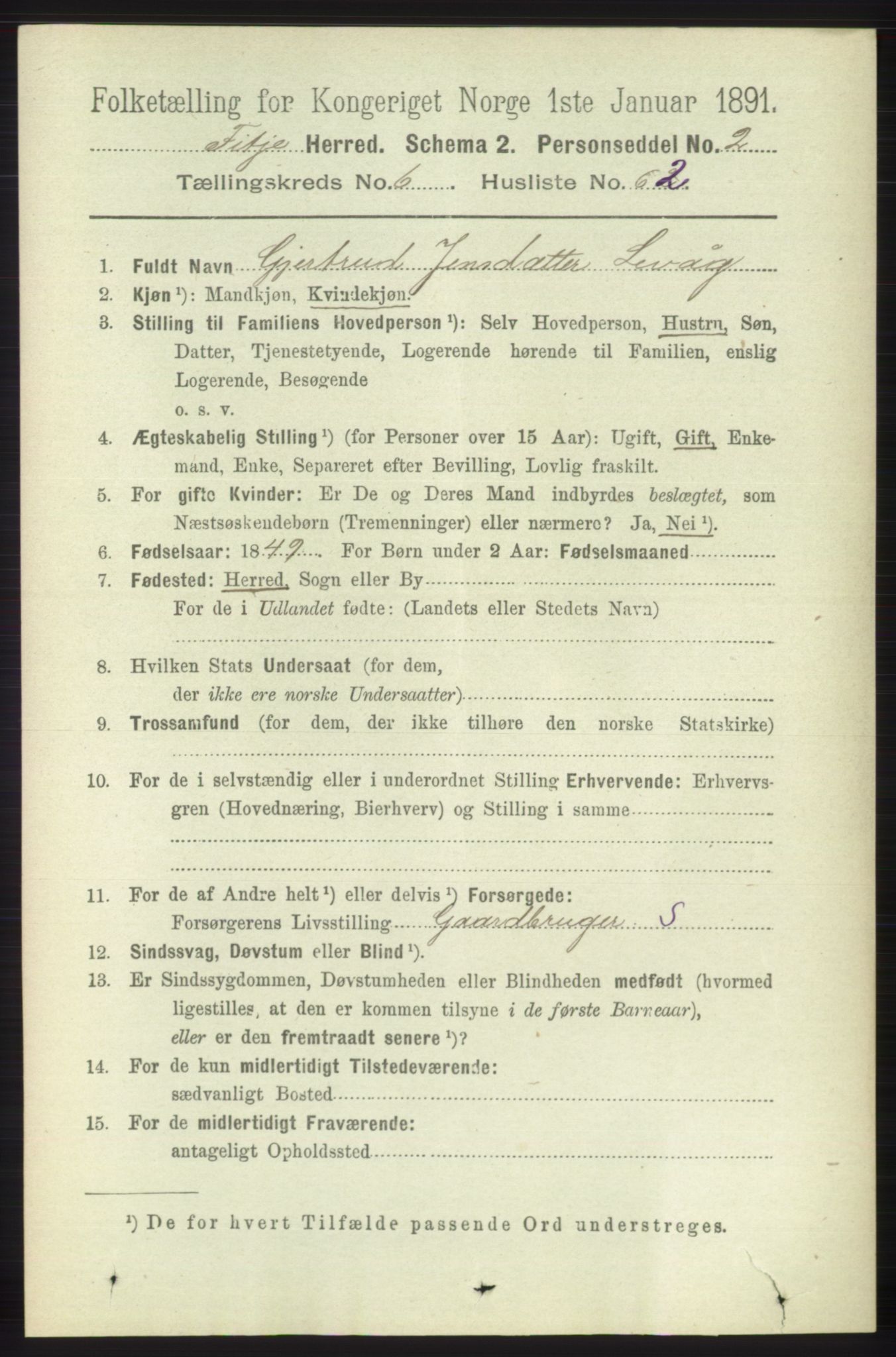 RA, 1891 census for 1222 Fitjar, 1891, p. 2740