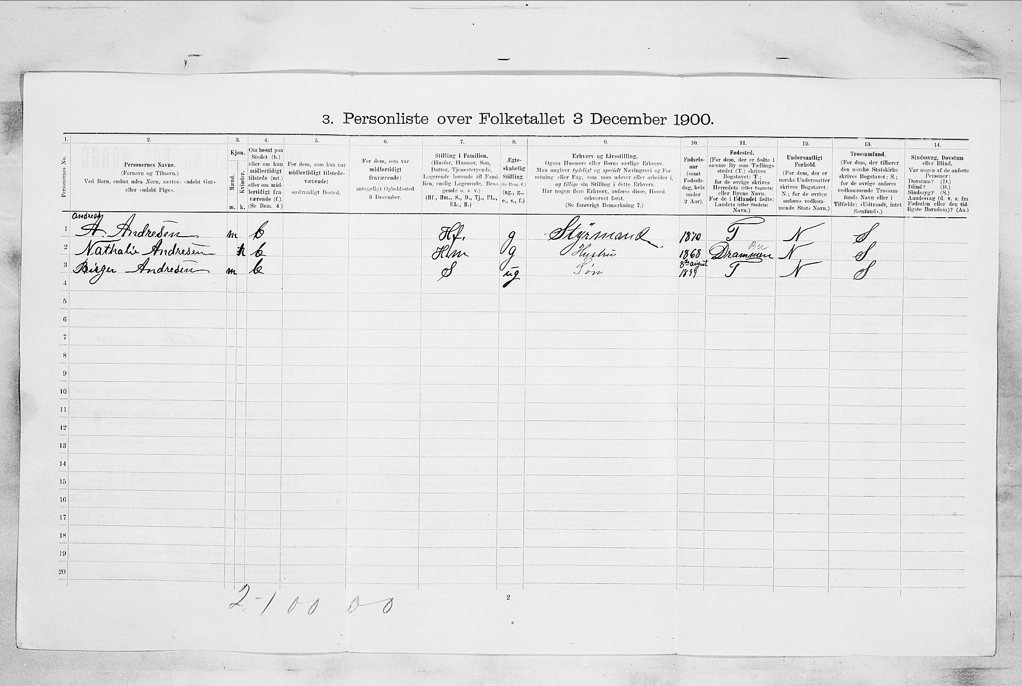 RA, 1900 census for Sandefjord, 1900, p. 888