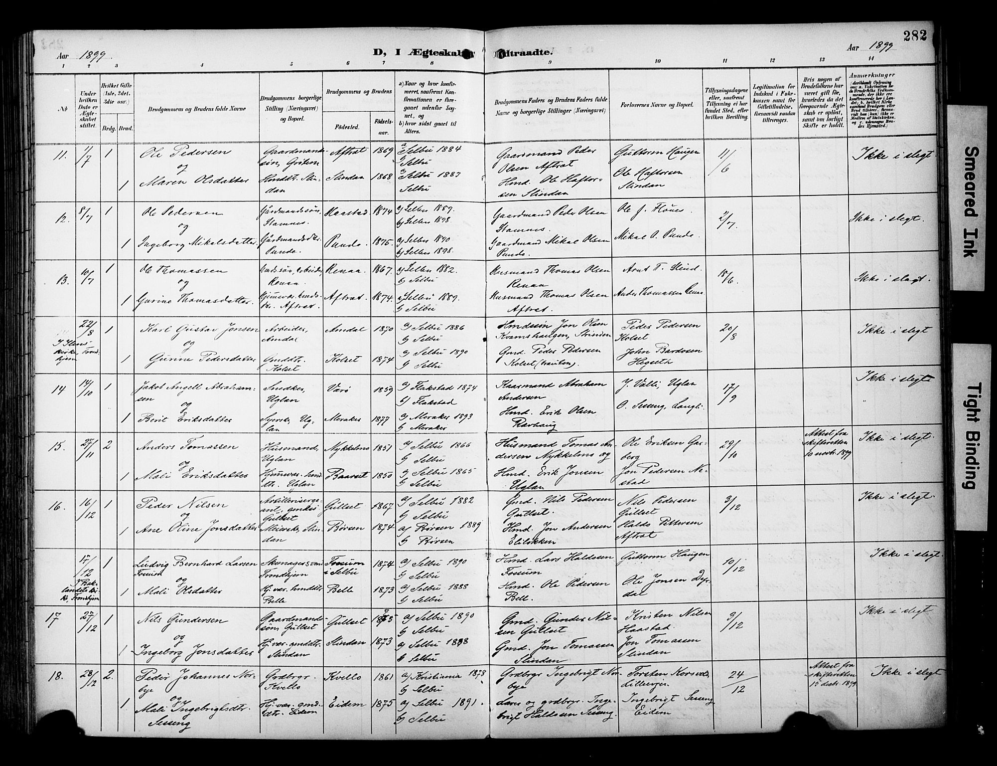 Ministerialprotokoller, klokkerbøker og fødselsregistre - Sør-Trøndelag, SAT/A-1456/695/L1149: Parish register (official) no. 695A09, 1891-1902, p. 282