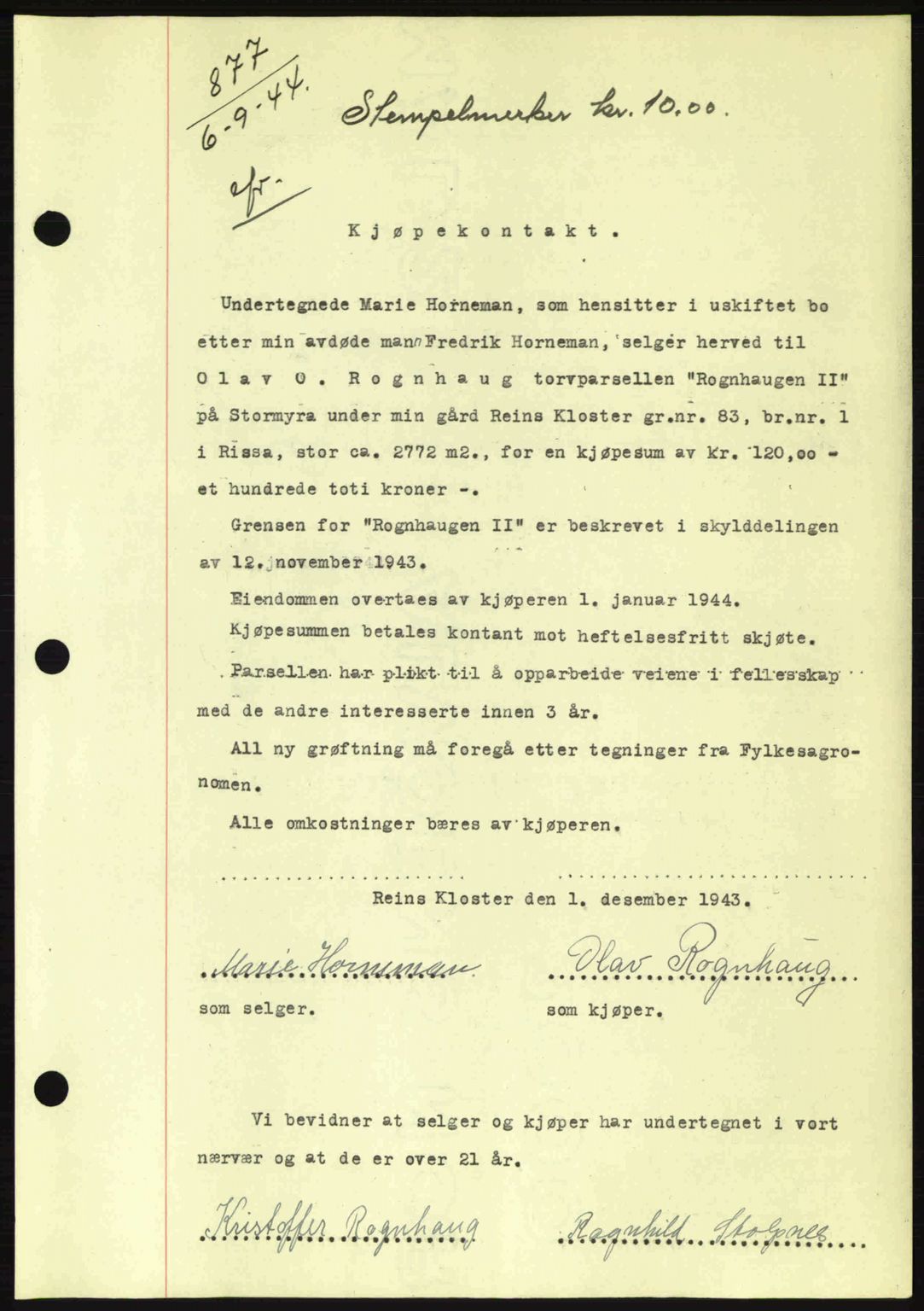 Fosen sorenskriveri, AV/SAT-A-1107/1/2/2C: Mortgage book no. A3, 1943-1945, Diary no: : 877/1944