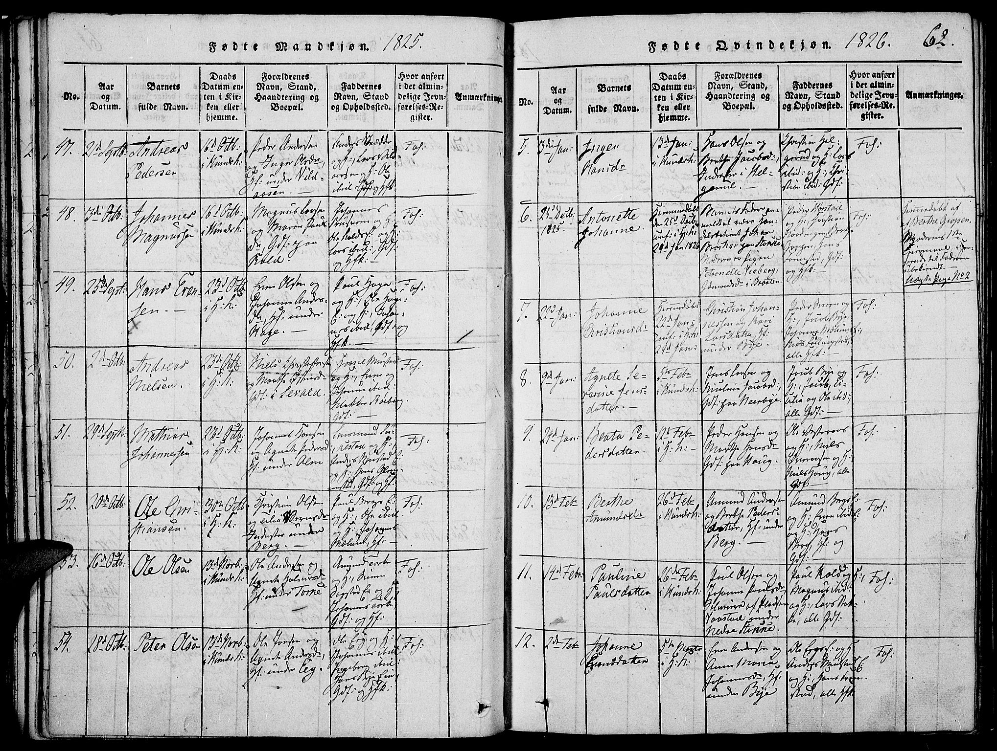 Vardal prestekontor, SAH/PREST-100/H/Ha/Haa/L0004: Parish register (official) no. 4, 1814-1831, p. 62